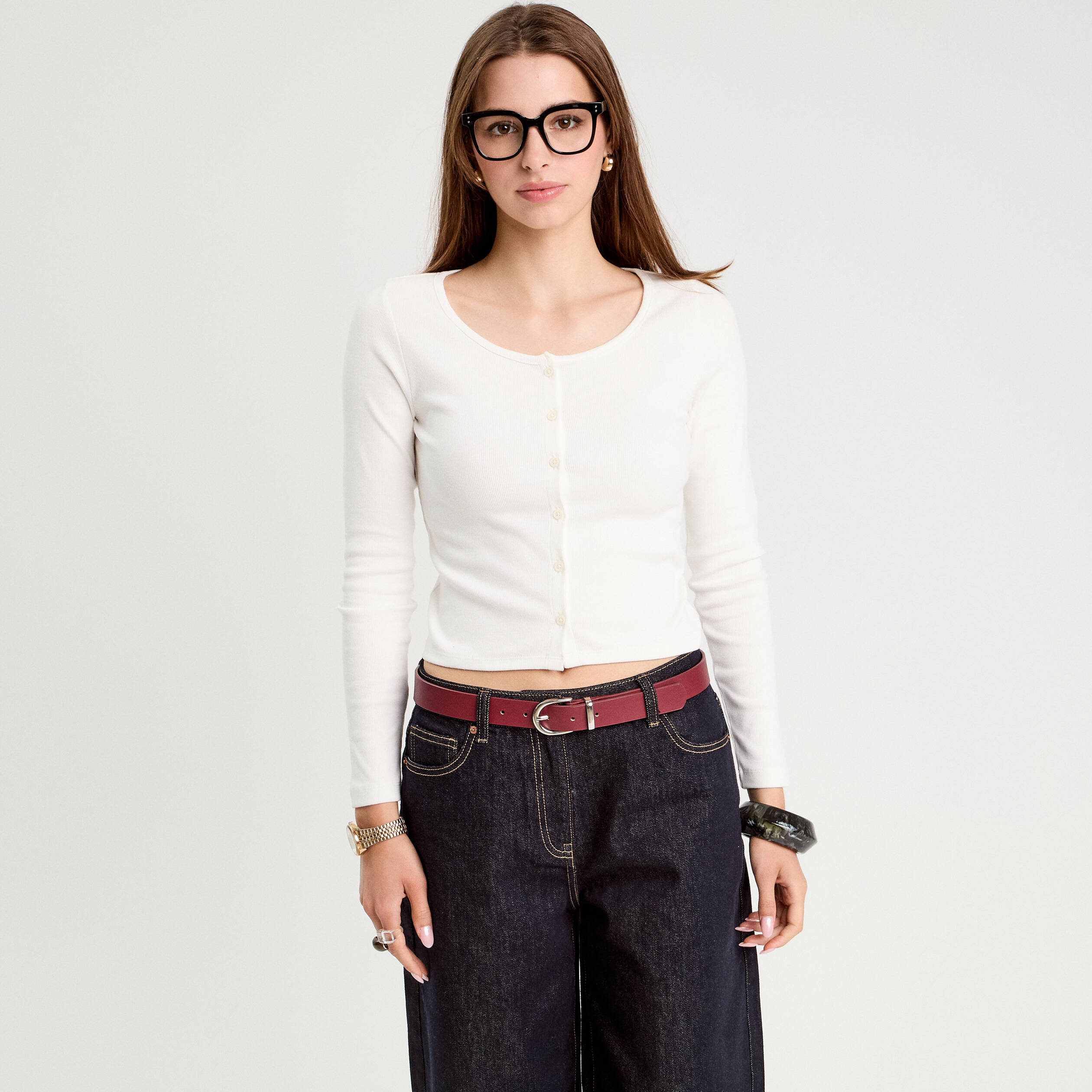 Gilet manches longues c&ocirc;tel&eacute; ecru femme