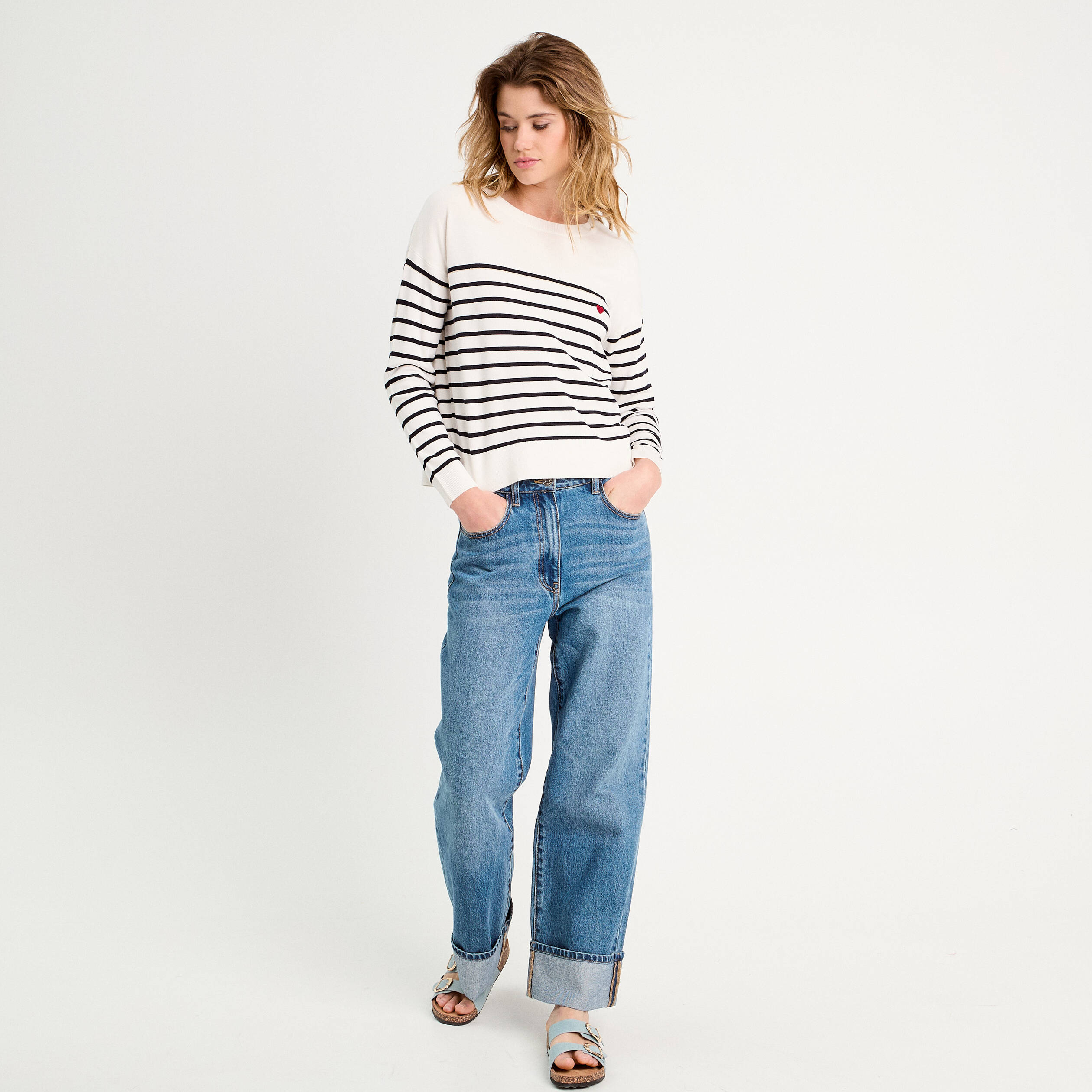 Pull manches longues bleu marine femme