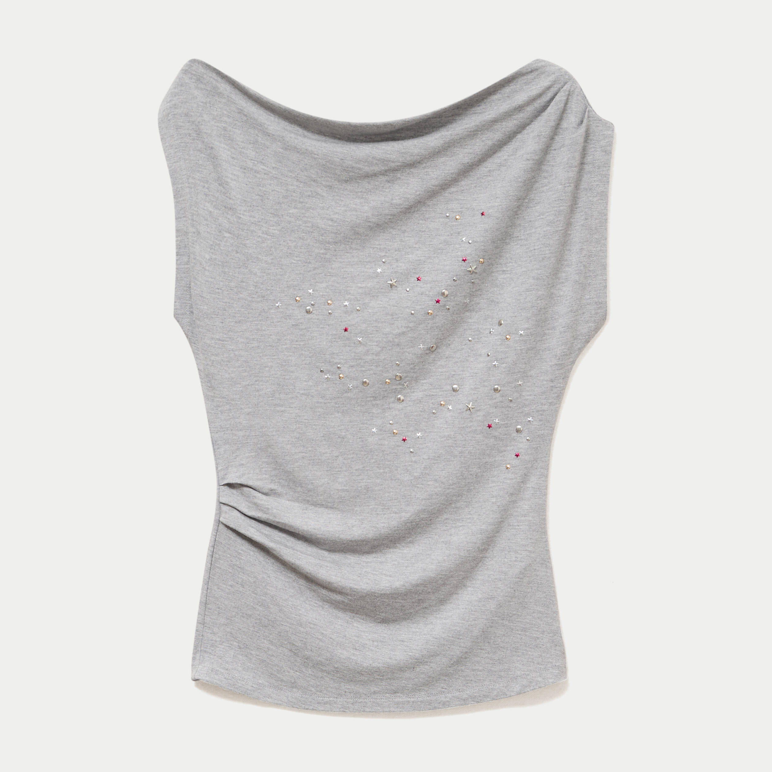 Top ajust&eacute; sans manches col bateau gris clair femme