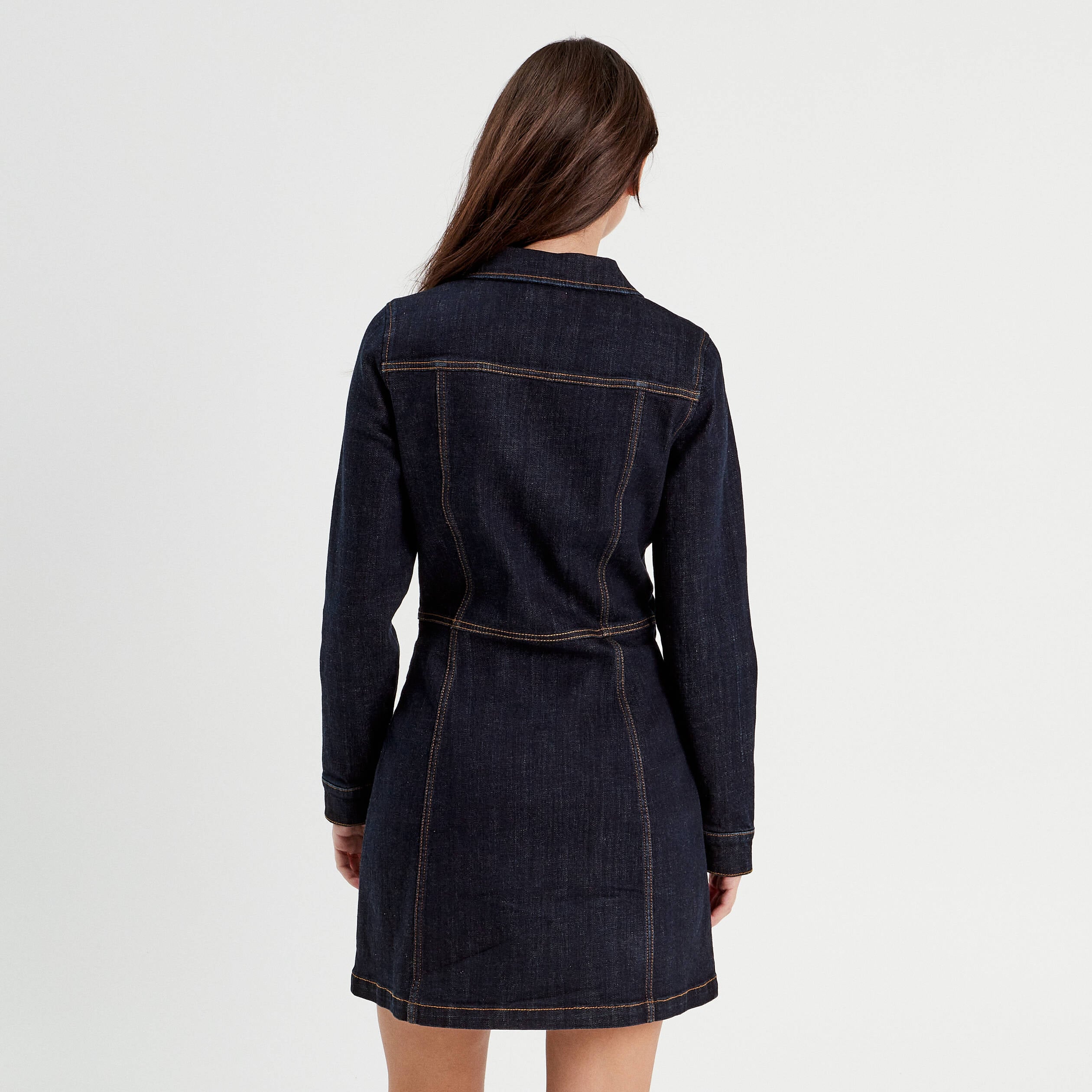 Robe droite zipp&eacute;e en jean denim brut femme