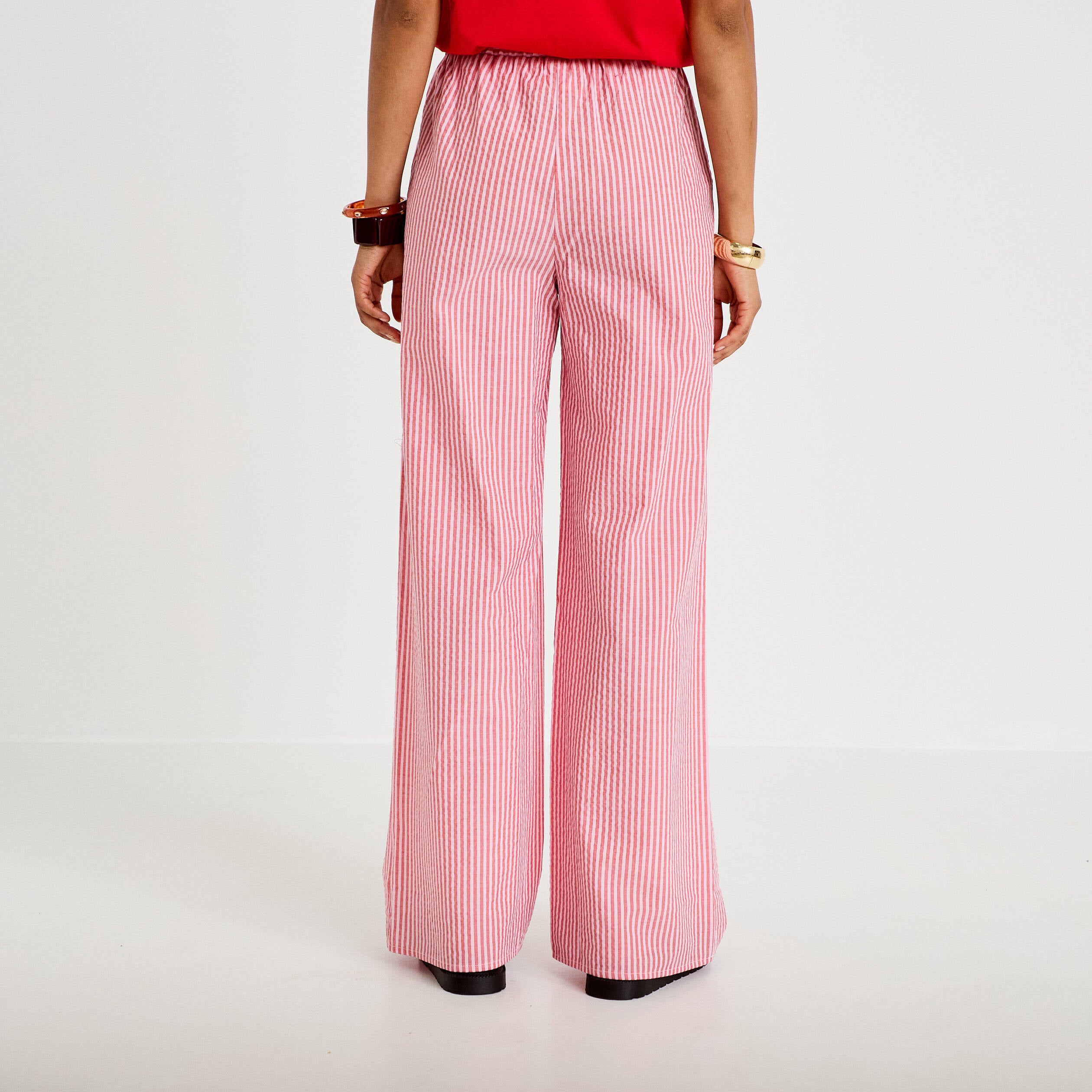 Pantalon large taille haute rouge femme