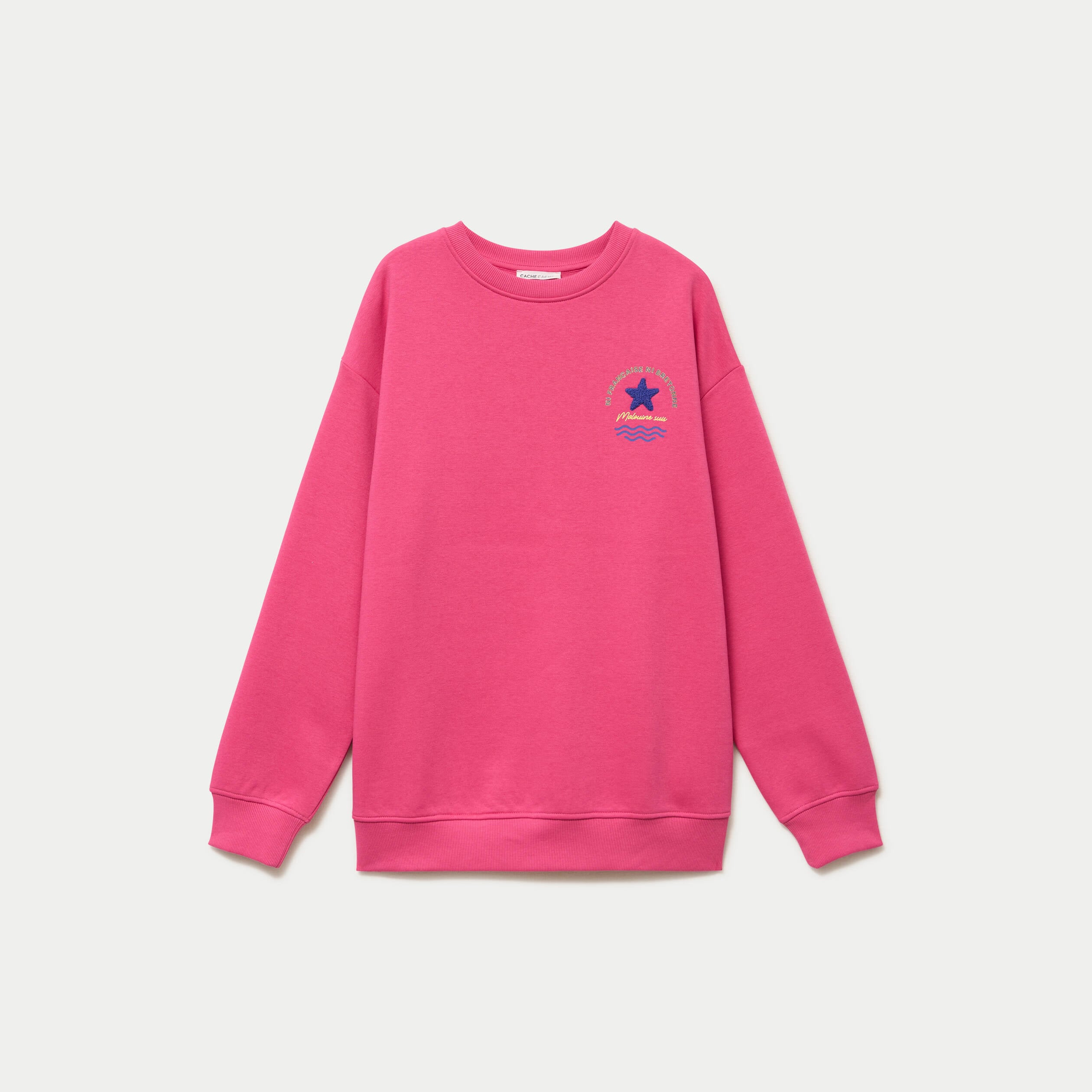 Sweat col rond manches longues rose fushia femme