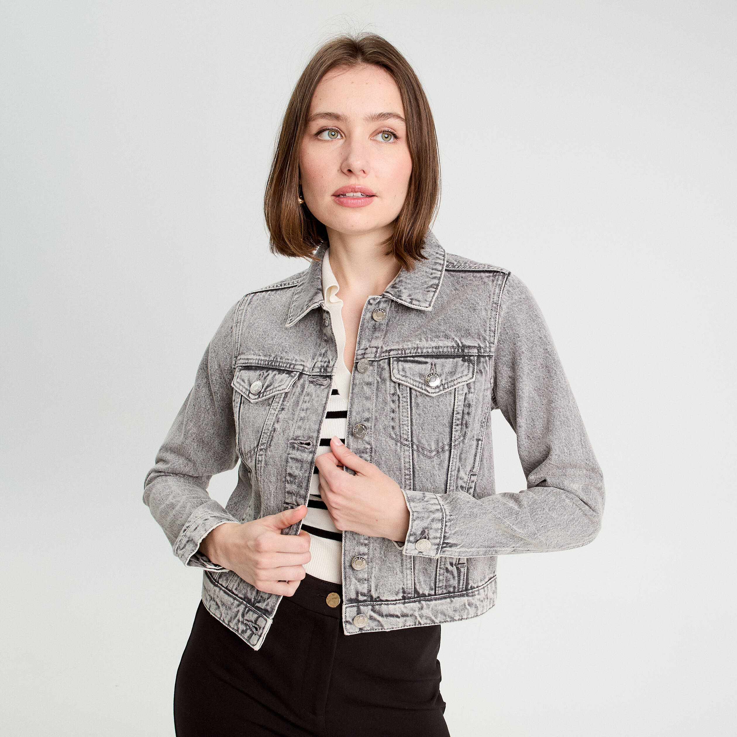 veste boutonnee en jean denim gris femme Veste boutonnée en jean denim gris femme