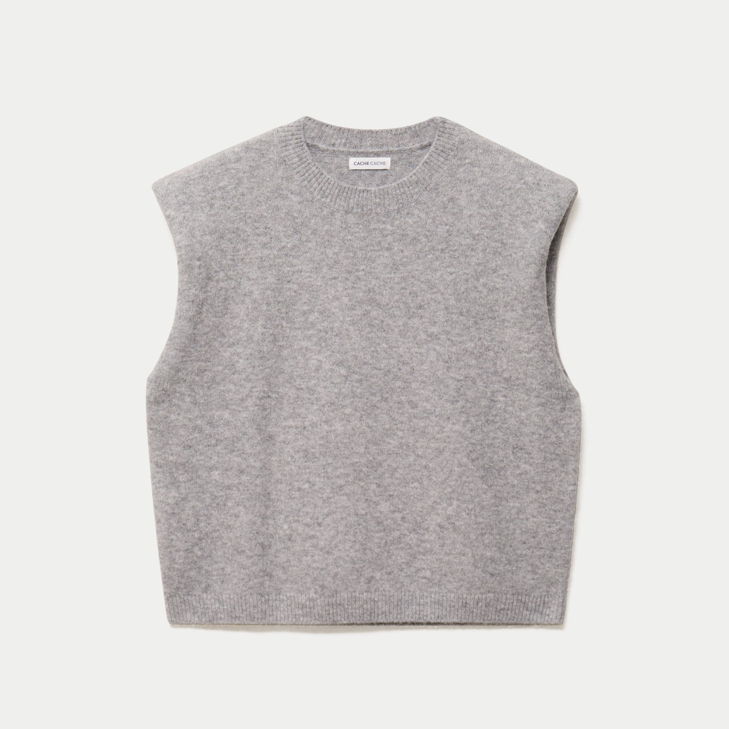 Pull sans manches col rond gris clair femme