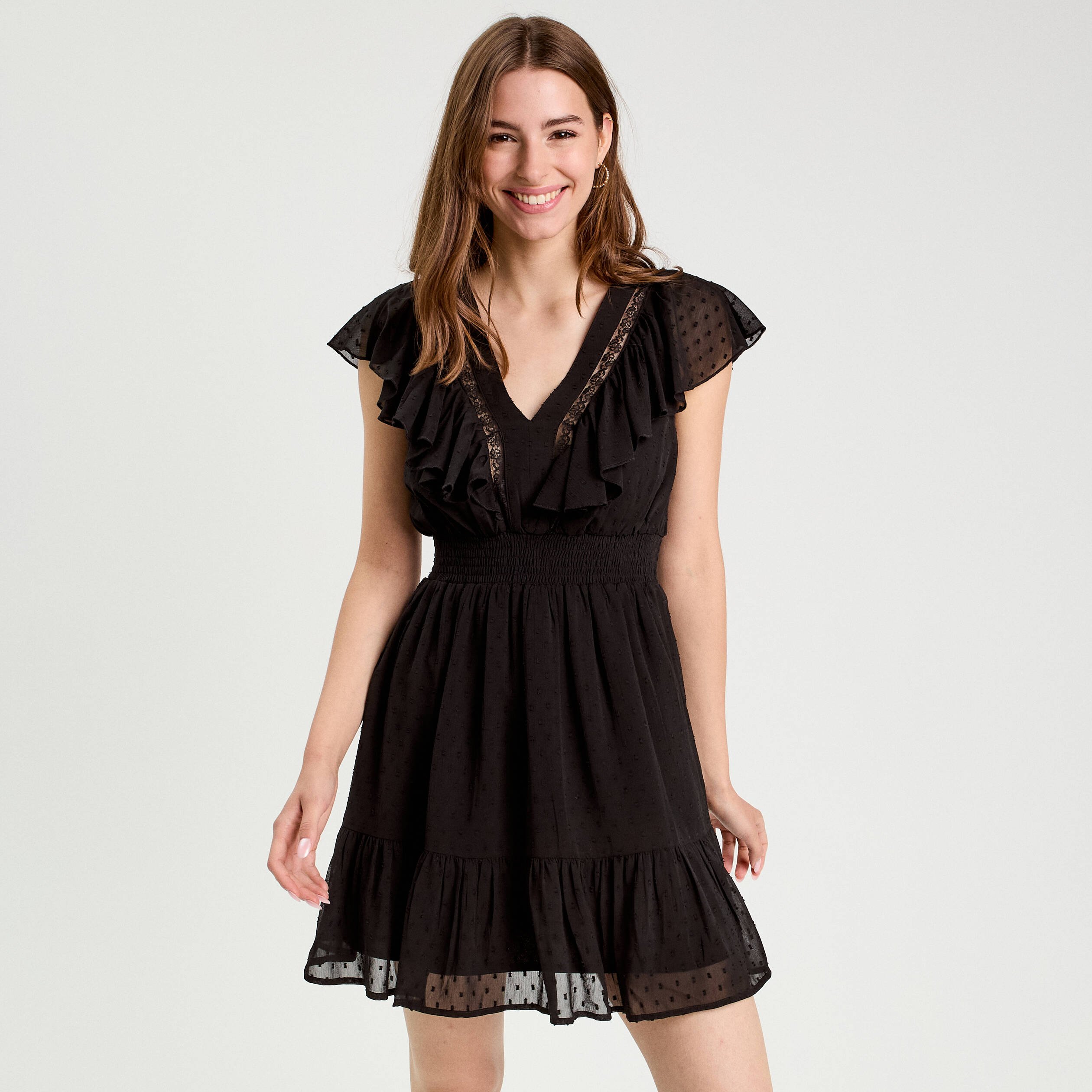 robe evasee plumetis noir femme Robe évasée plumetis noir femme