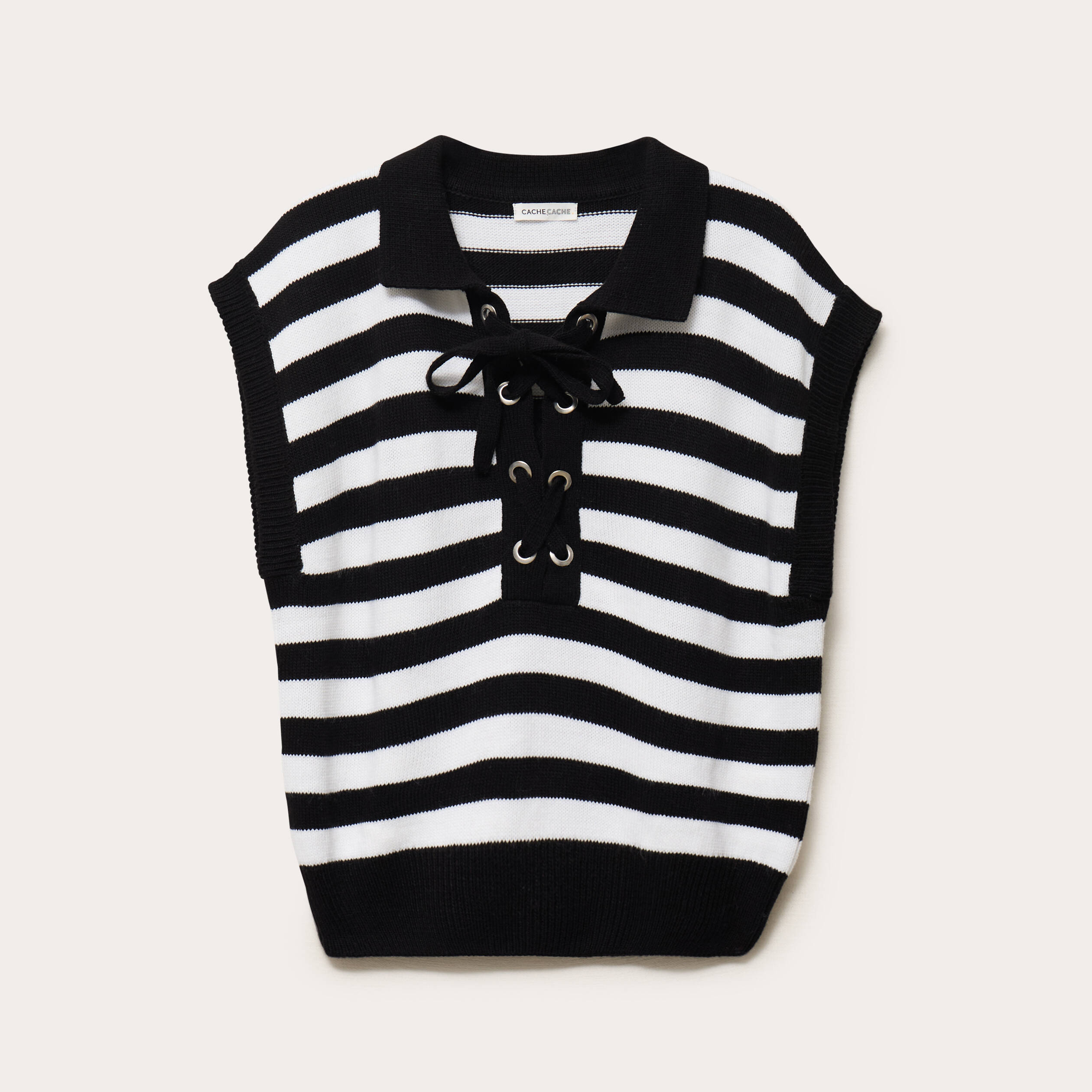 Pull sans manches col chemise noir femme