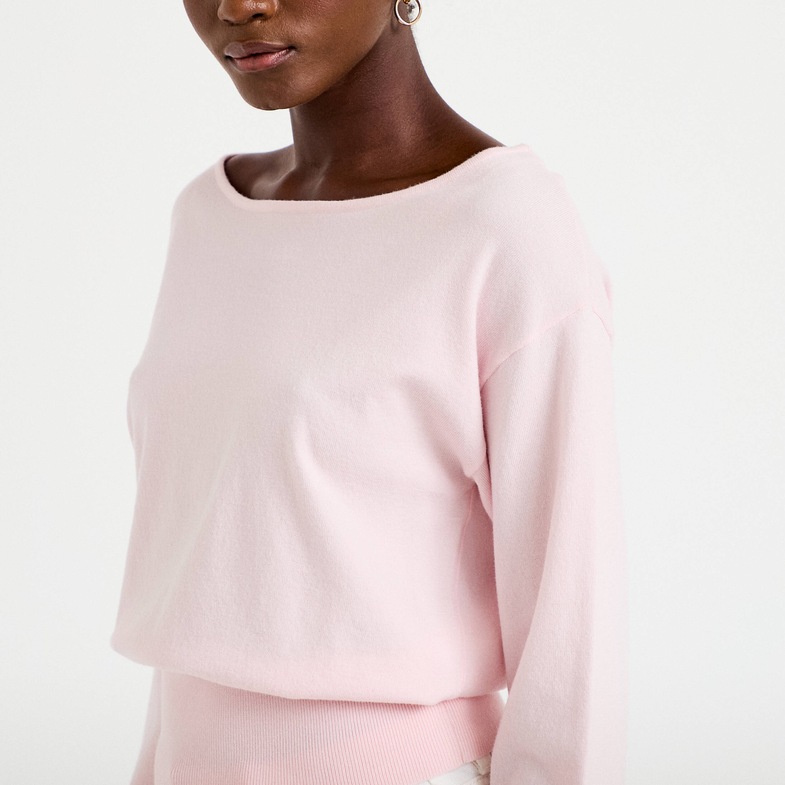 Pull ample manches longues fin rose clair femme