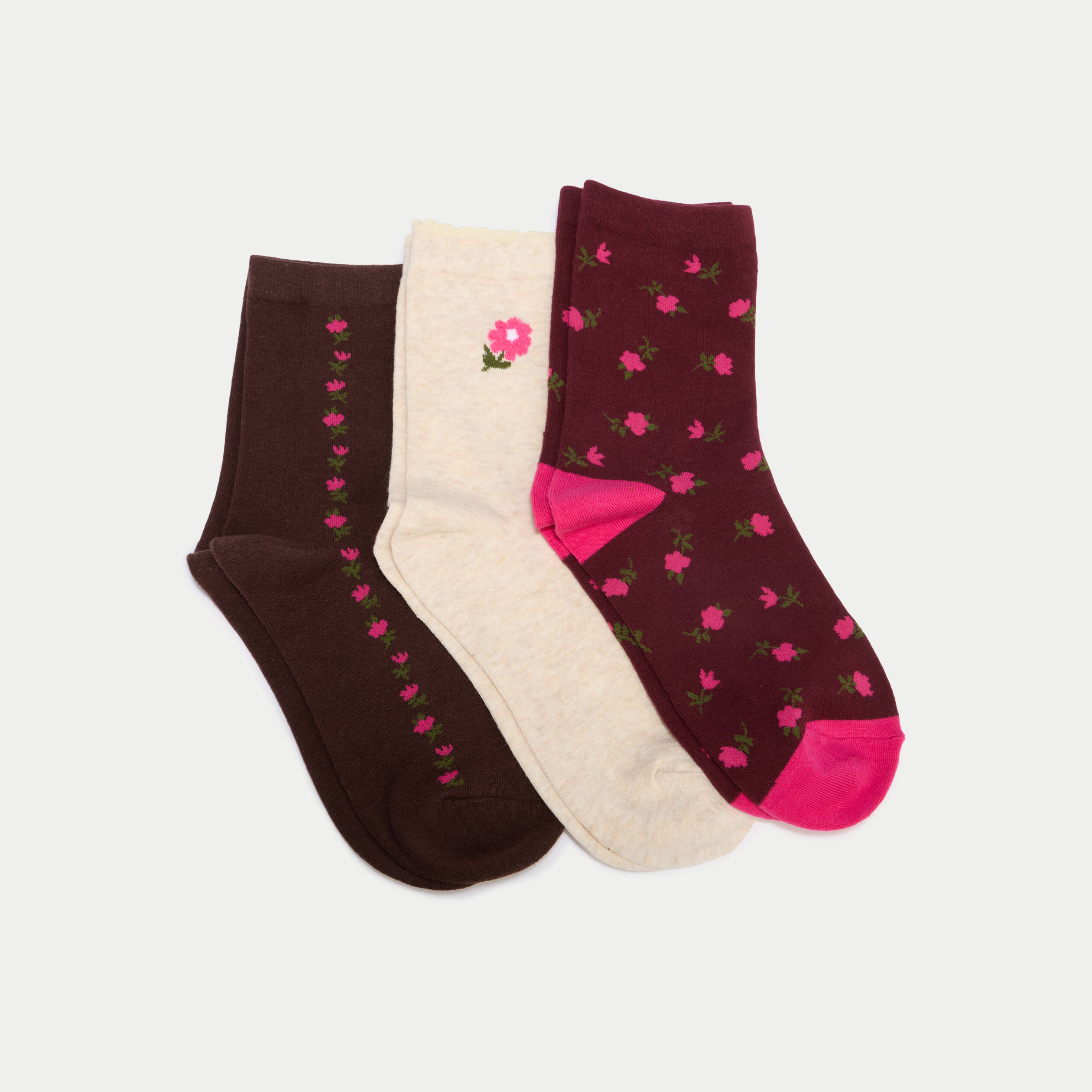 Lot de 3 paires de chaussettes bordeaux femme