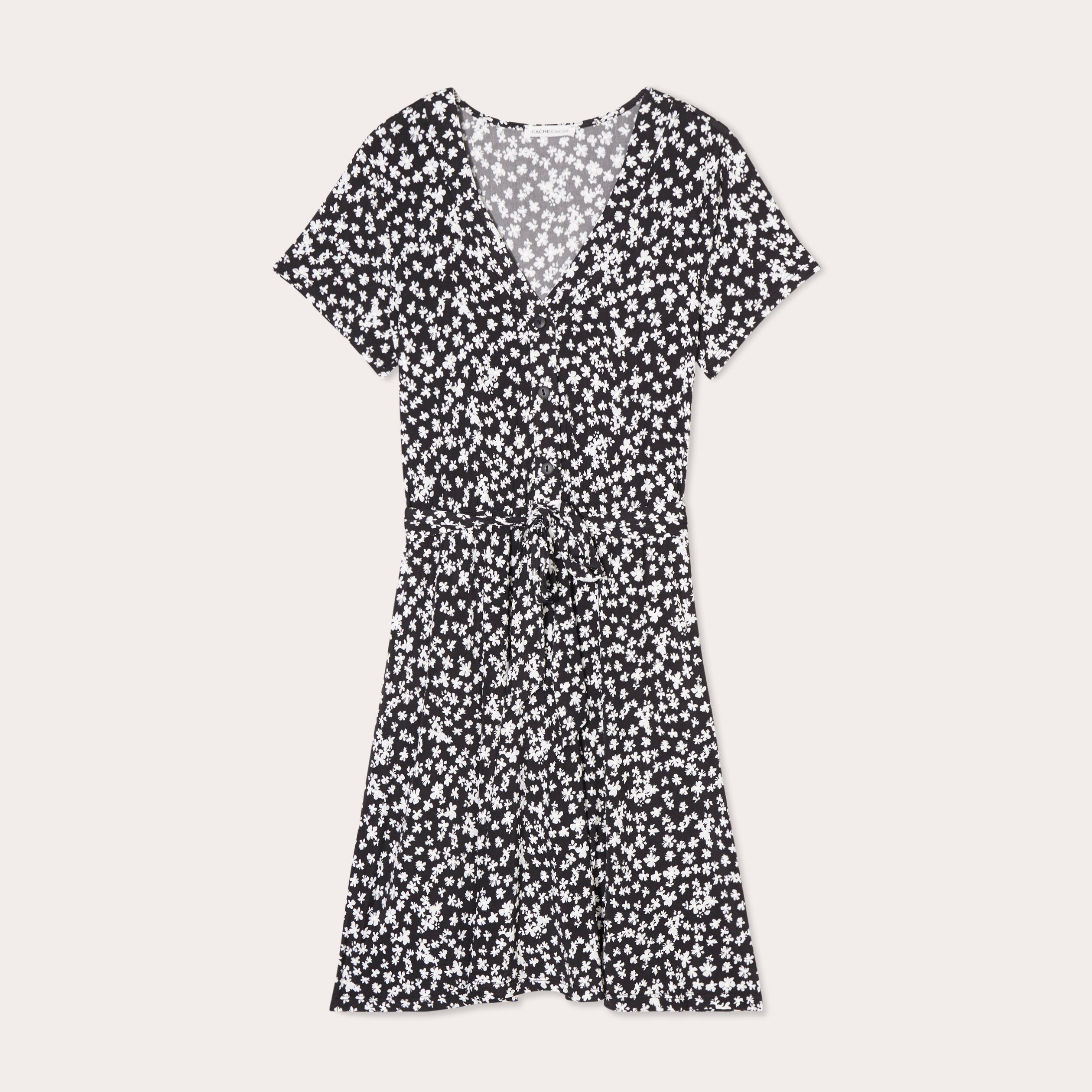 Robe patineuse ceintur&eacute;e noir femme