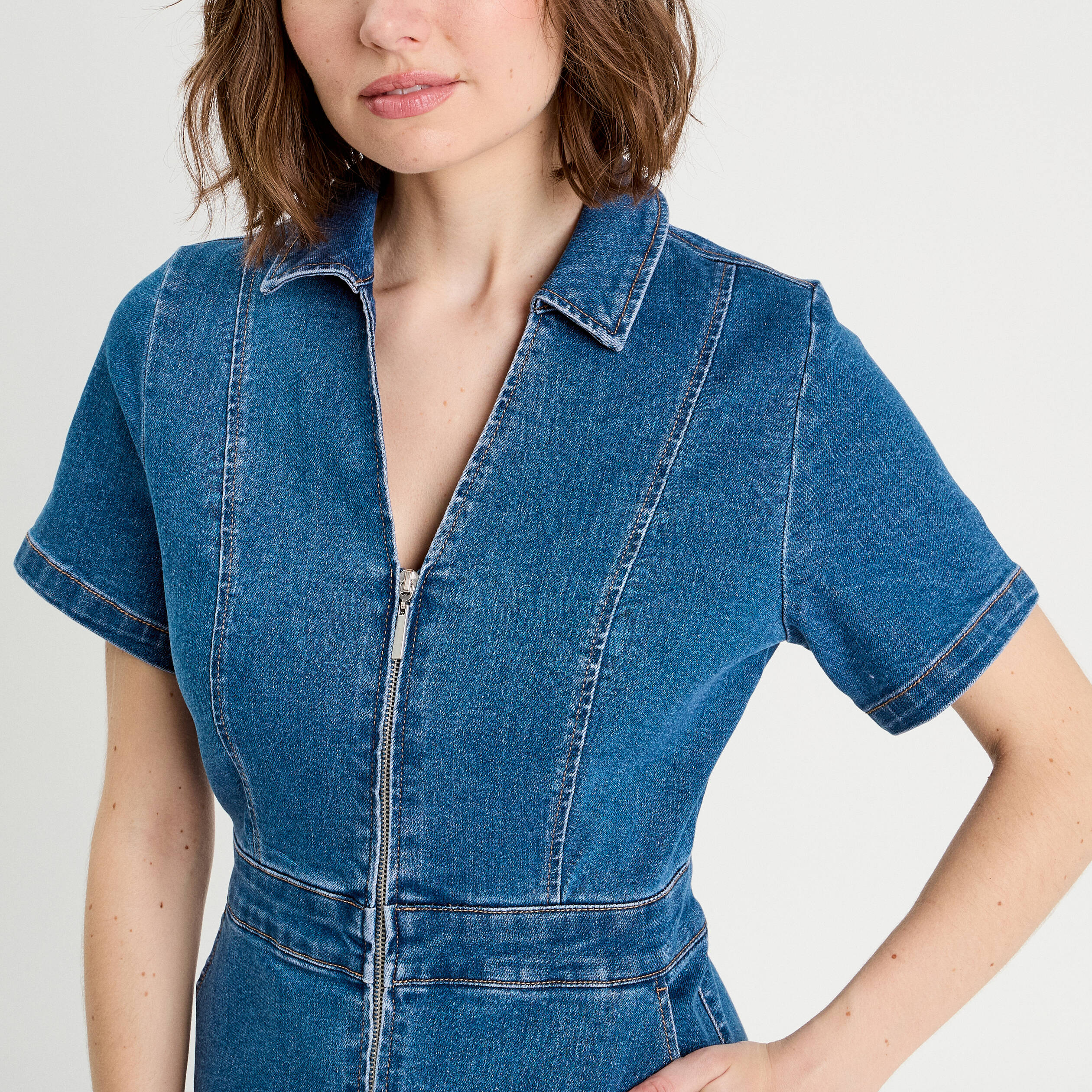 robe droite zippee en jean denim stone femme Robe droite zippée en jean denim stone femme