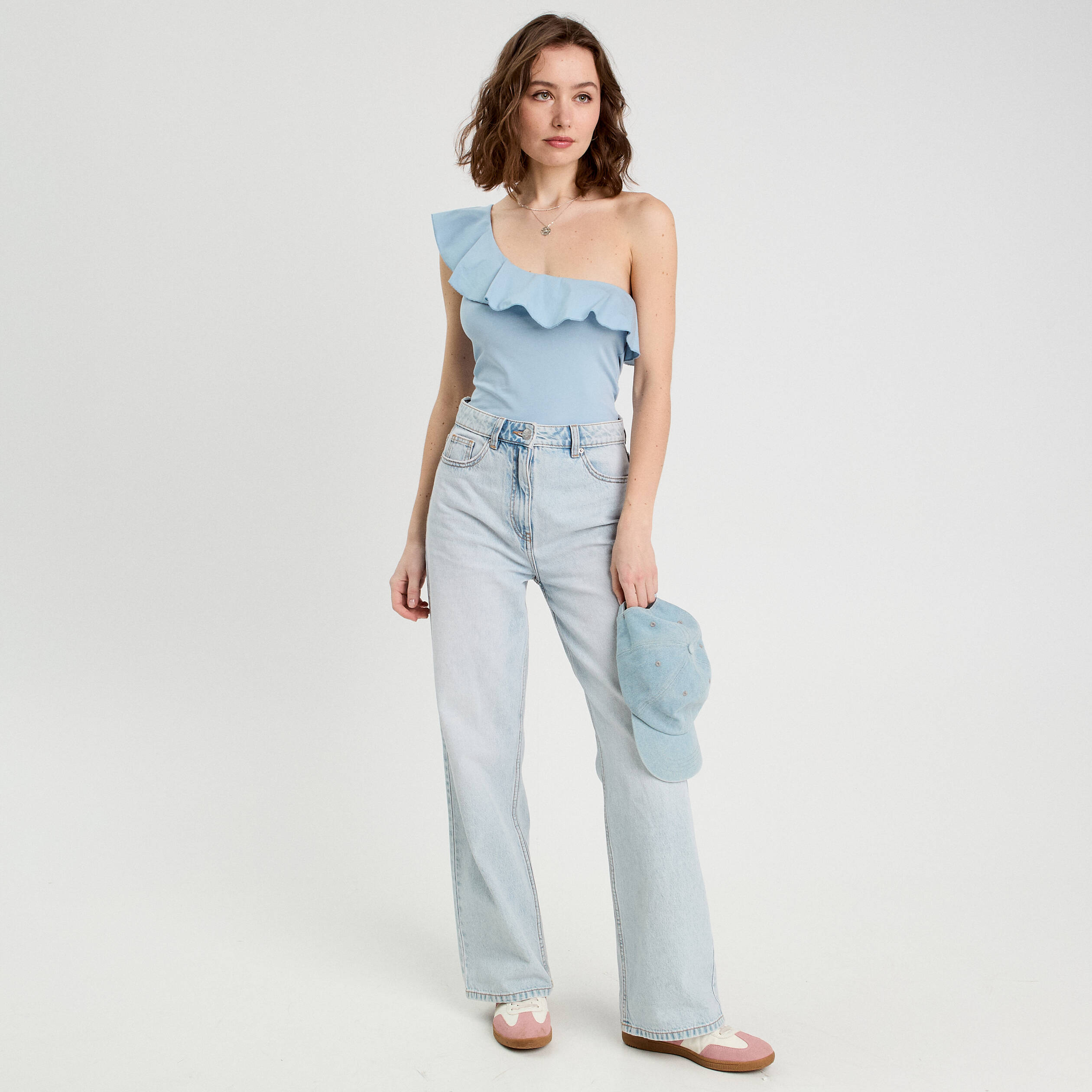 Débardeur asymétrique bleu clair femme