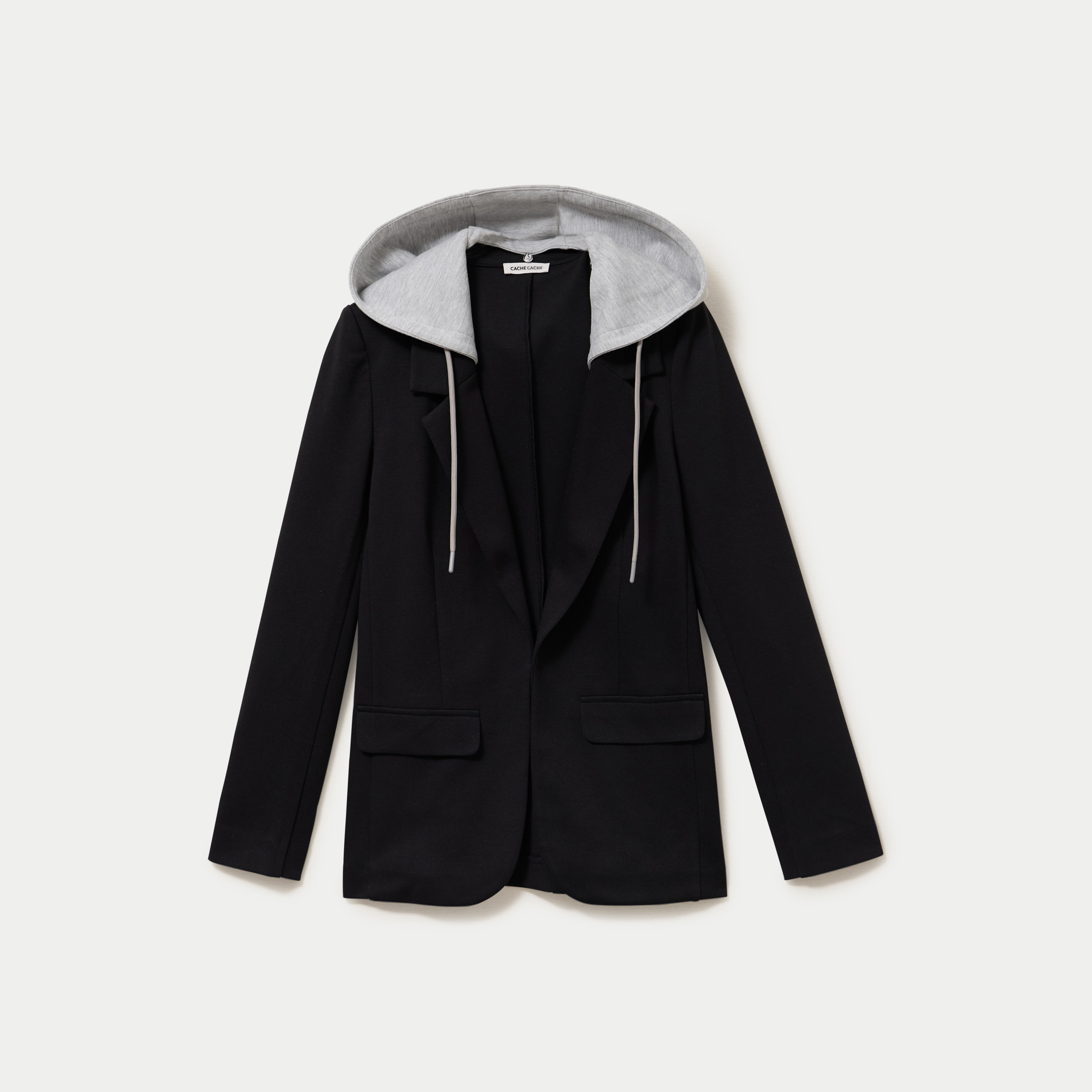 Veste cintr&eacute;e col tailleur &agrave; capuche noir femme
