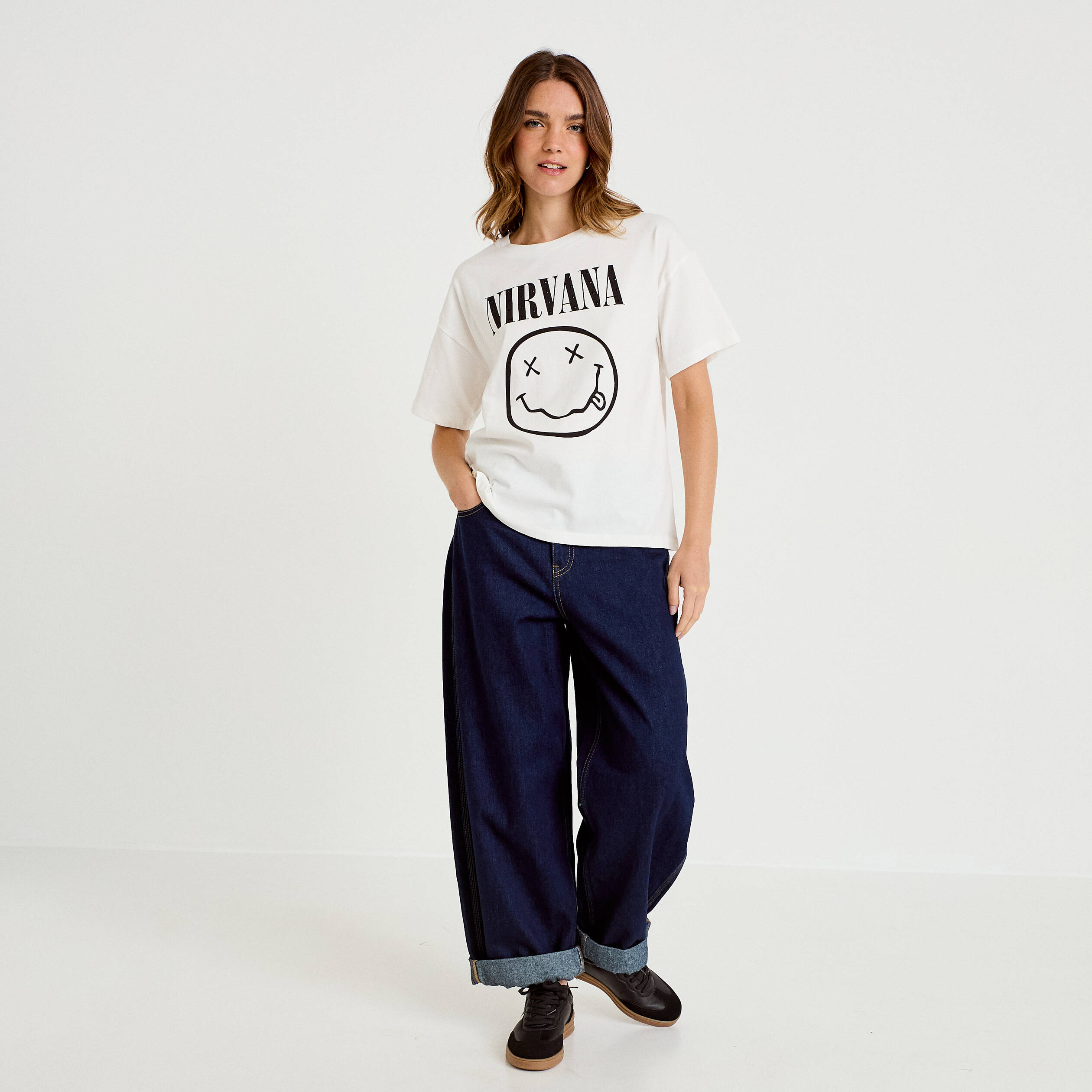 T-shirt oversize manches courtes ecru femme