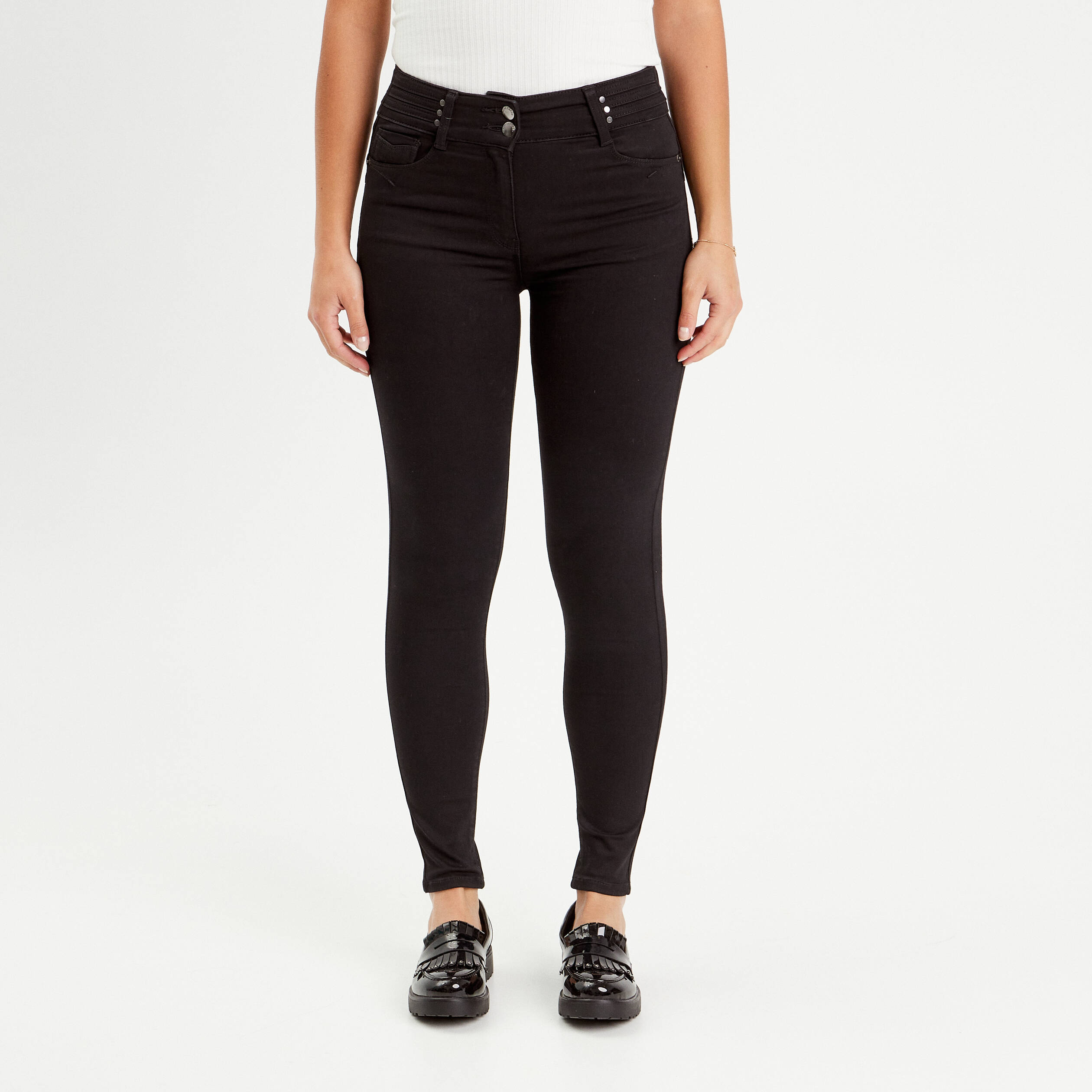 Jeans skinny push-up taille haute denim noir femme