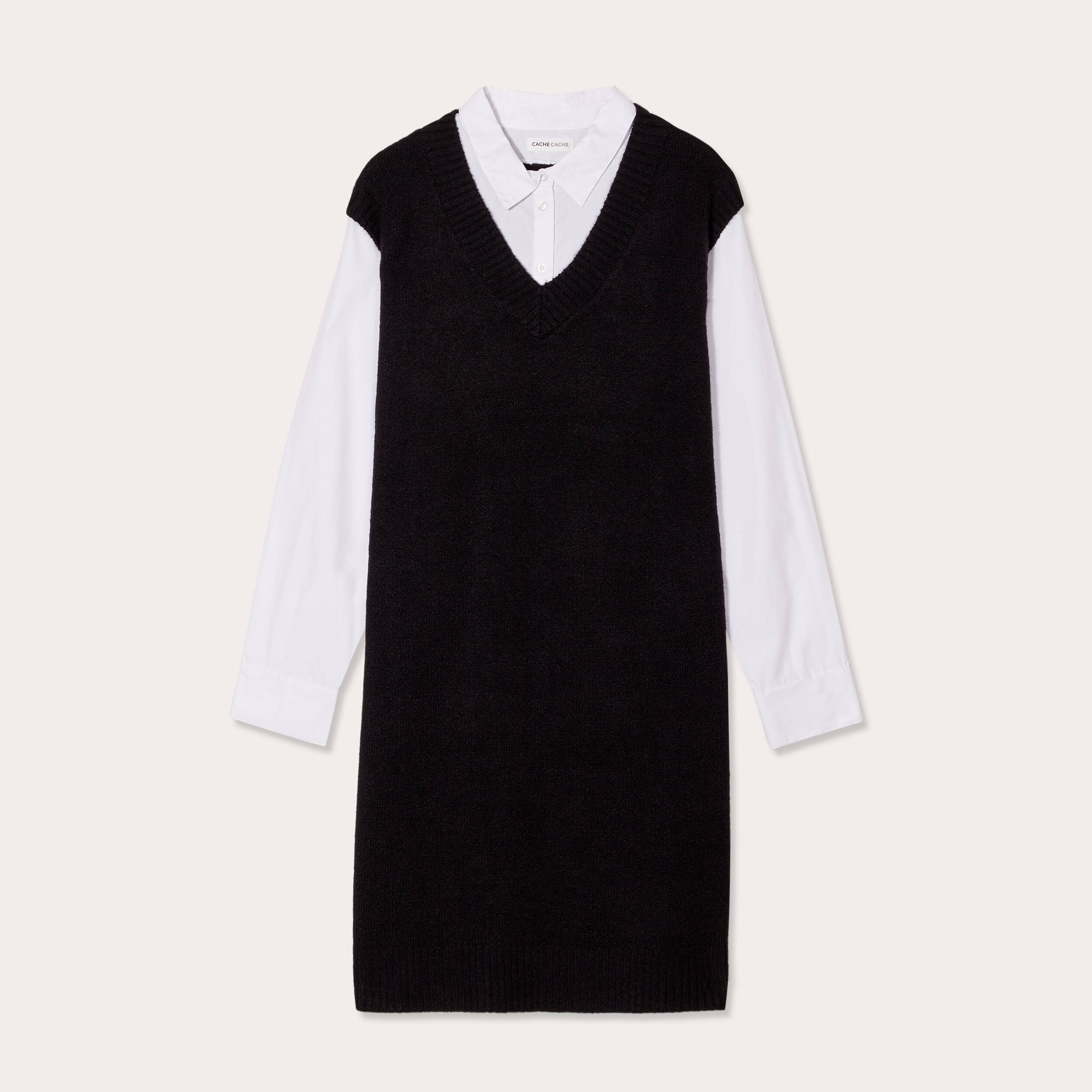 robe pull droite 2 en 1 noir femme Robe pull droite 2-en-1 noir femme