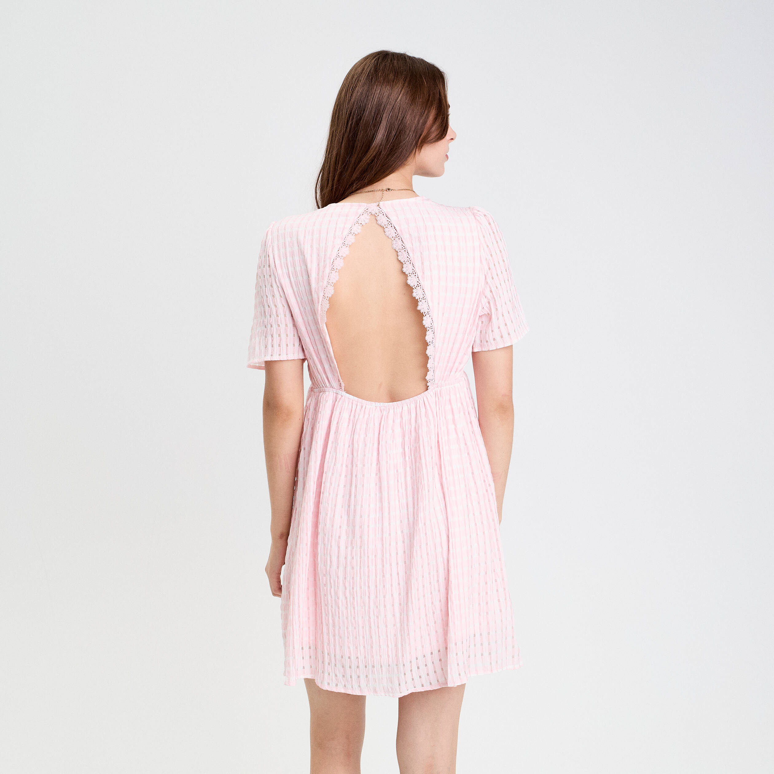 robe evasee col v doublure viscose rose femme Robe évasée col V doublure viscose rose femme