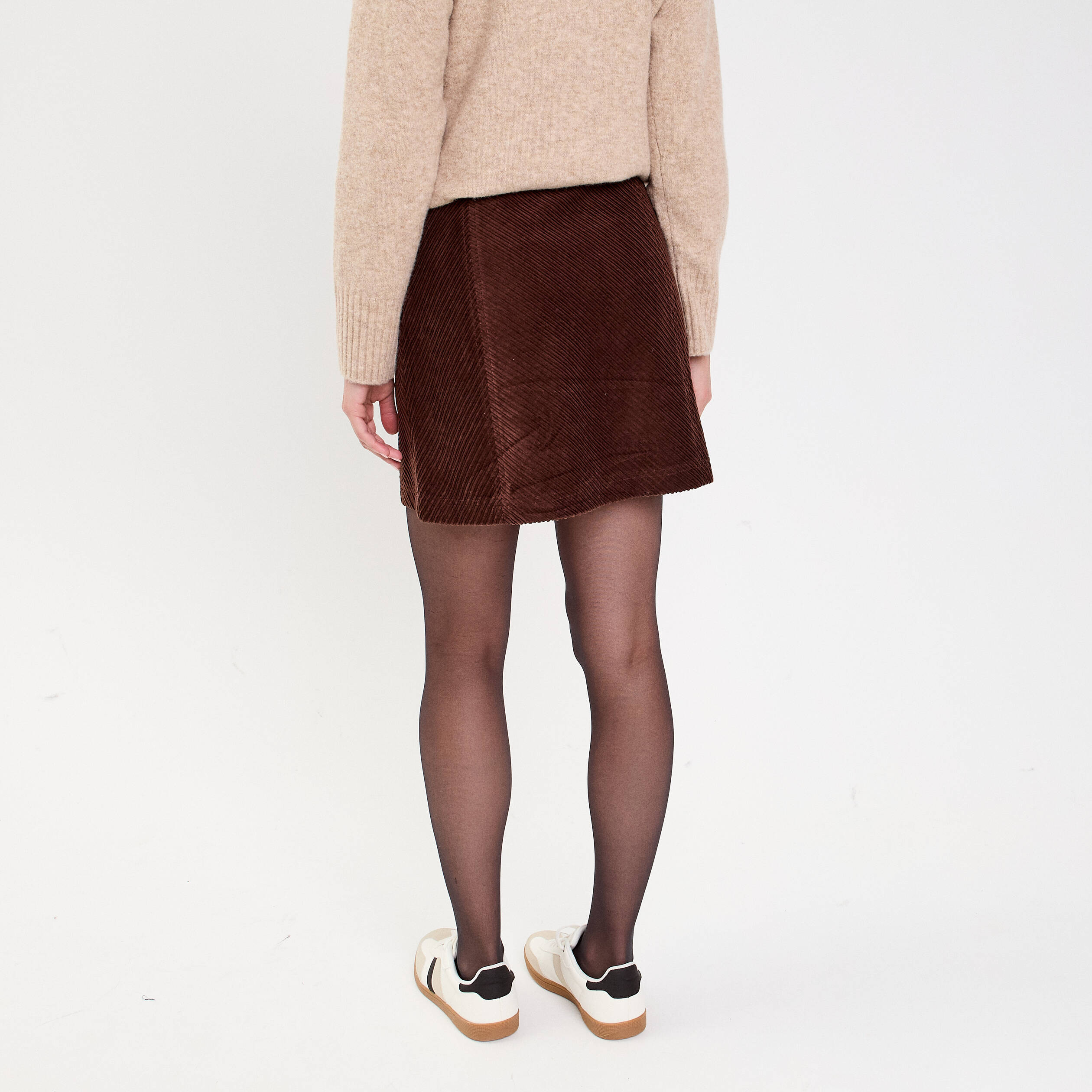 Jupe trap&egrave;ze en velours marron fonc&eacute; femme