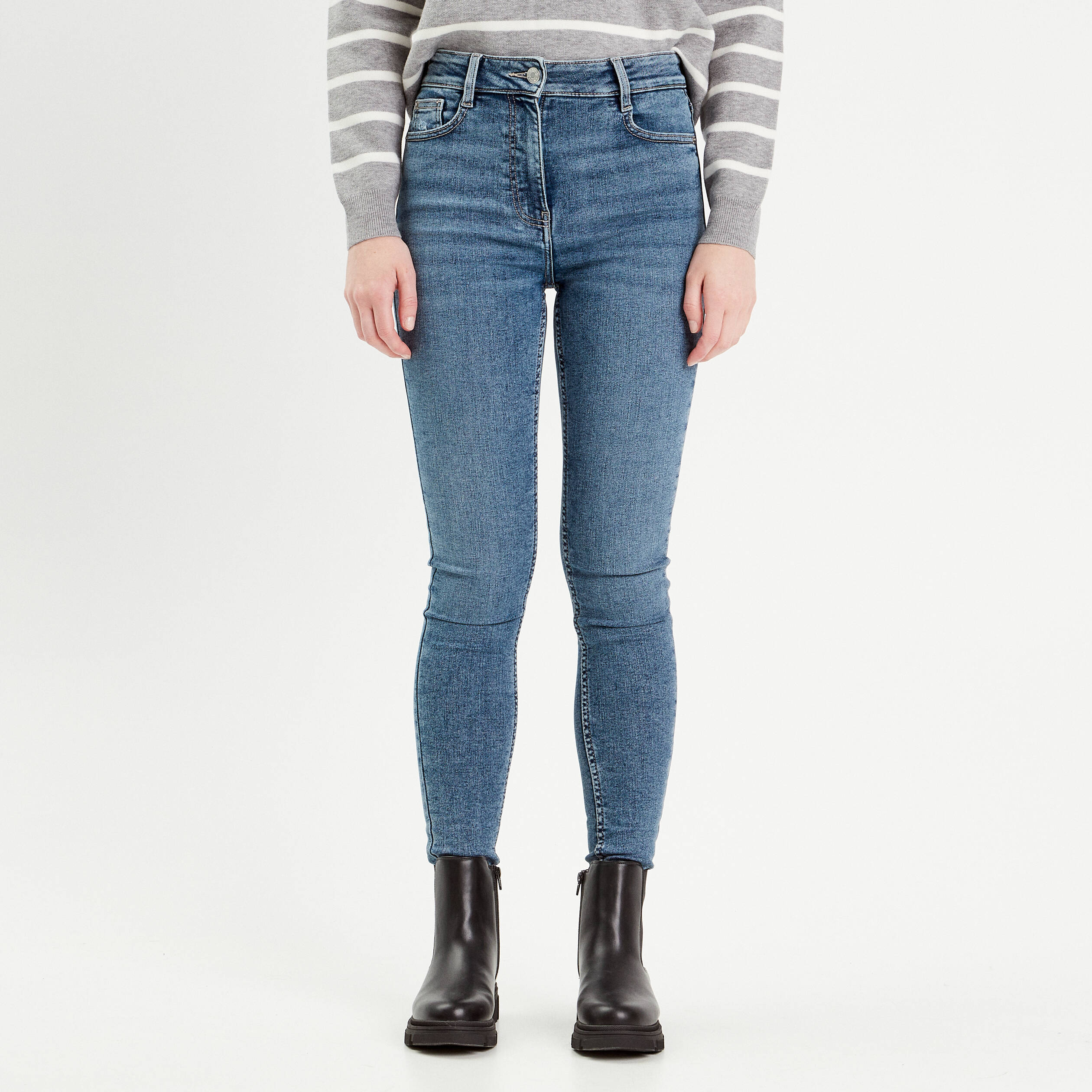 Jeans skinny taille haute denim double stone femme