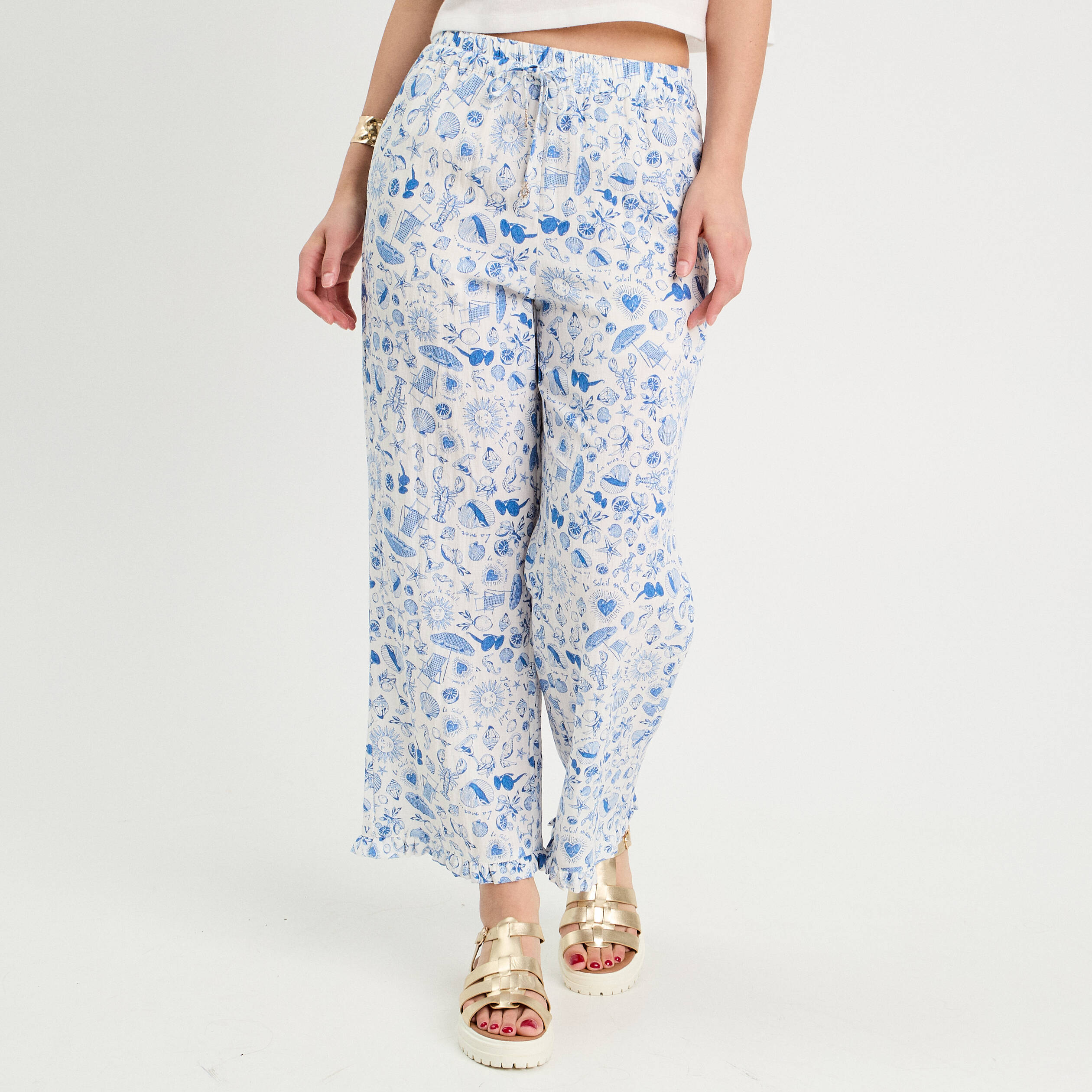 pantalon large bleu roi femme Pantalon large bleu roi femme