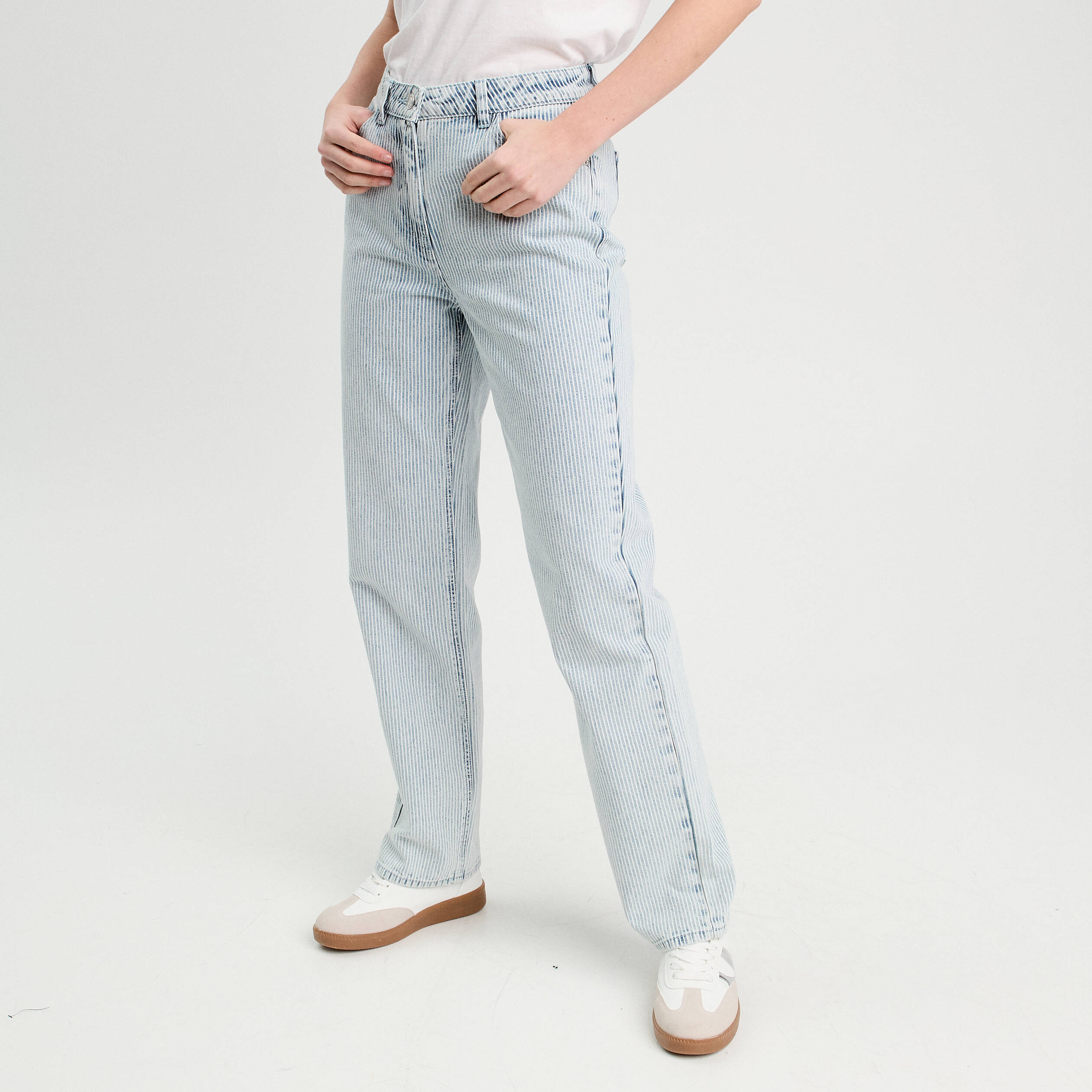Jeans straight taille haute bleu gris femme