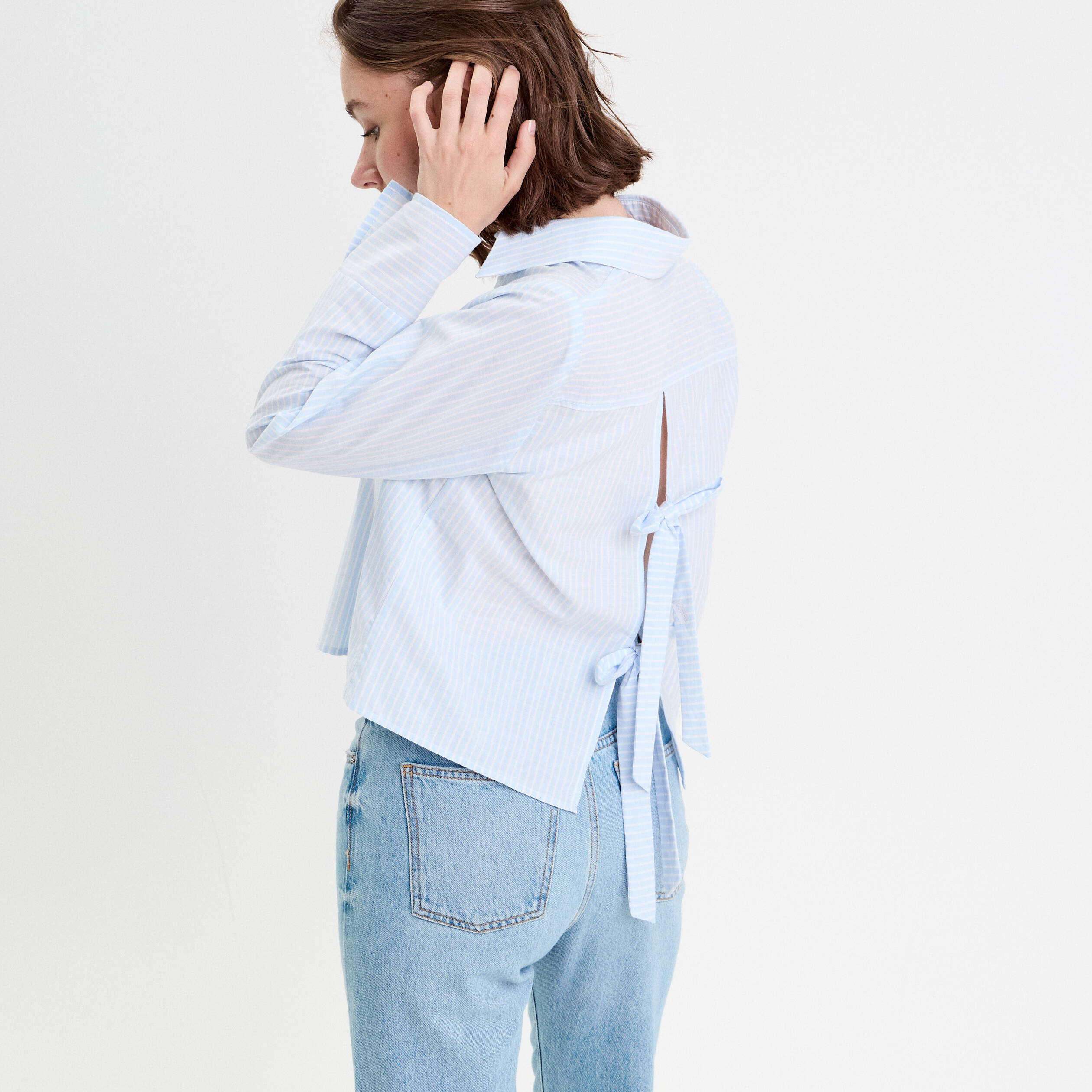 chemise droite courte en coton bleu femme Chemise droite courte en coton bleu femme