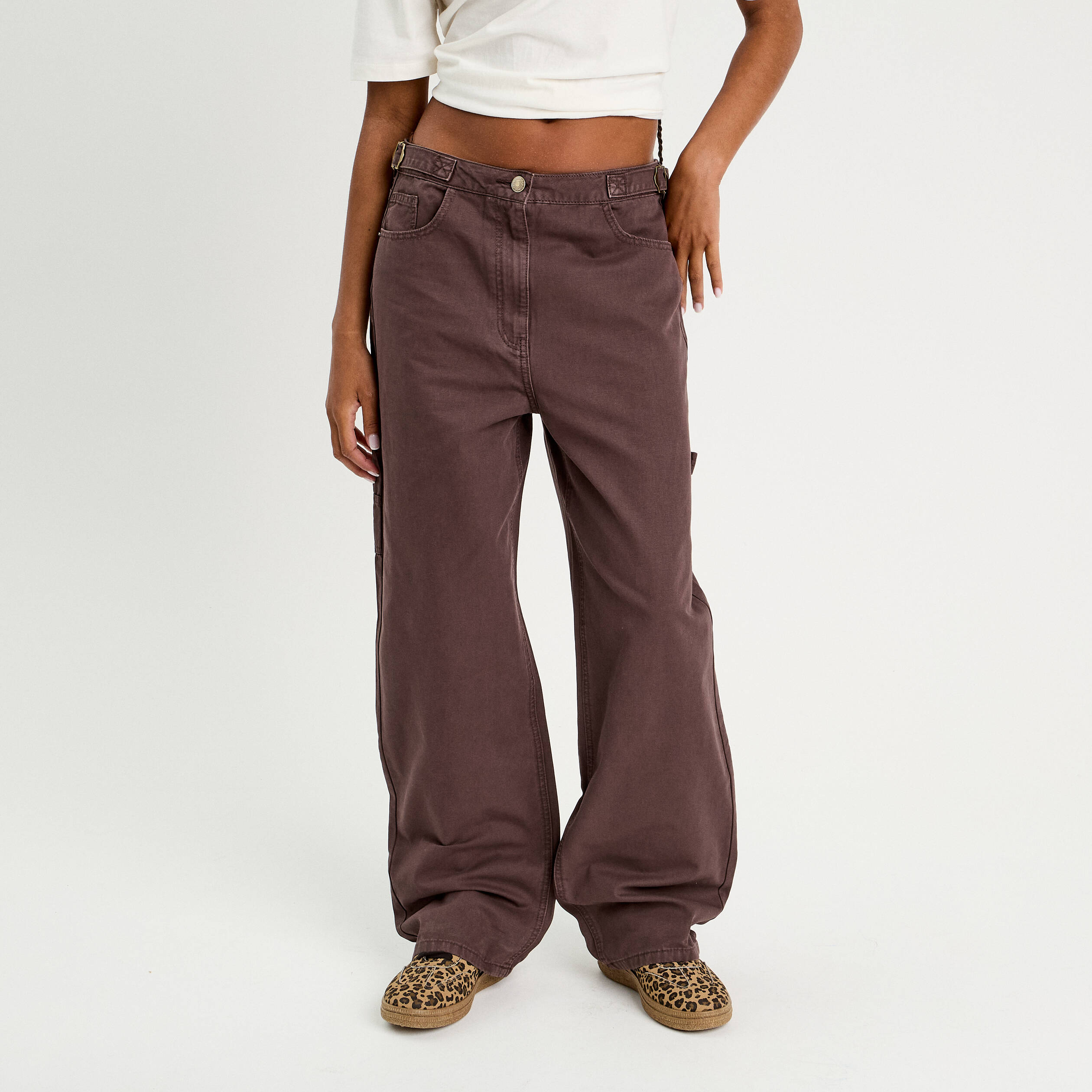 Jean wide leg carpenter marron foncé femme