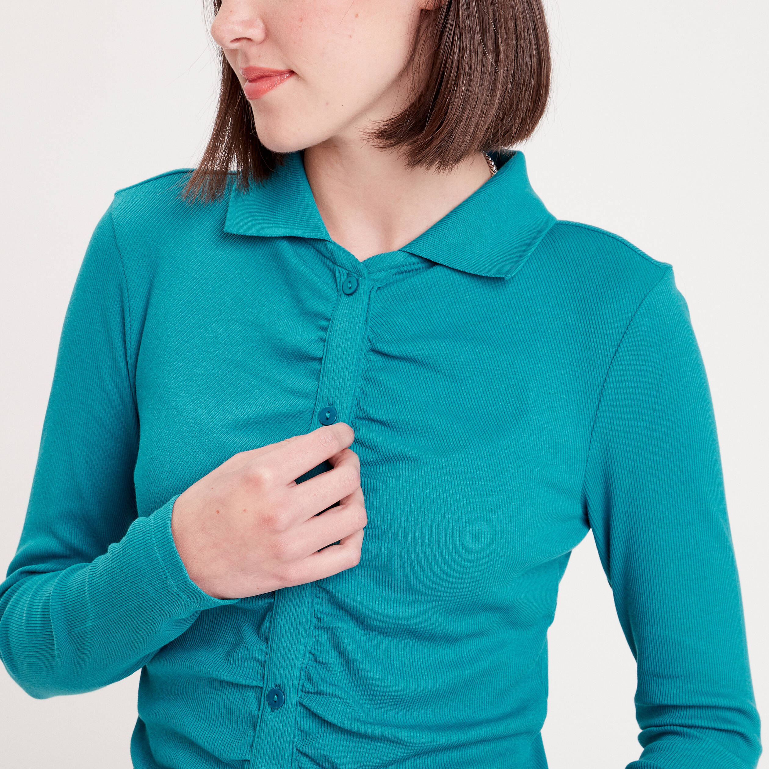 t shirt cotele avec fronces bleu femme T-shirt côtelé avec fronces bleu femme