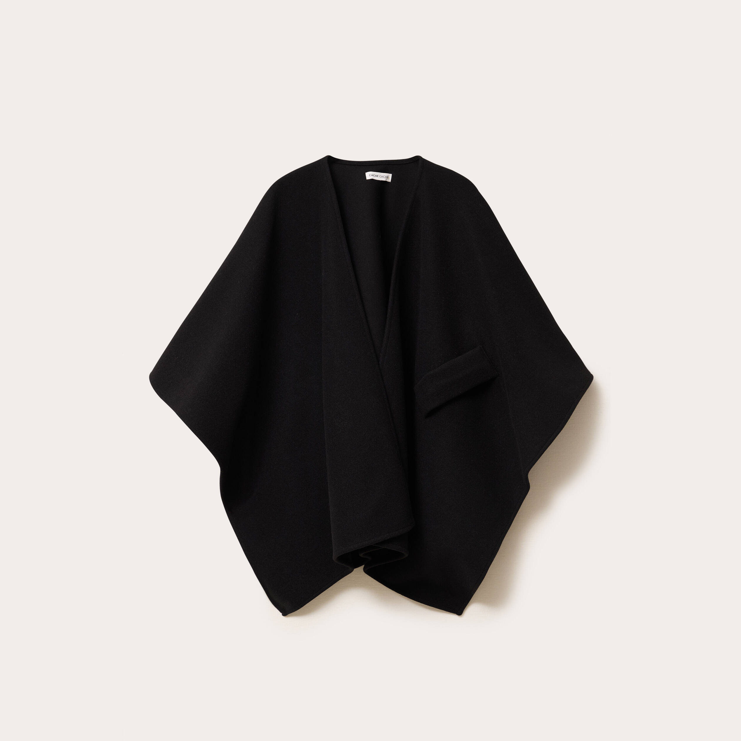 Poncho col V avec passant noir femme