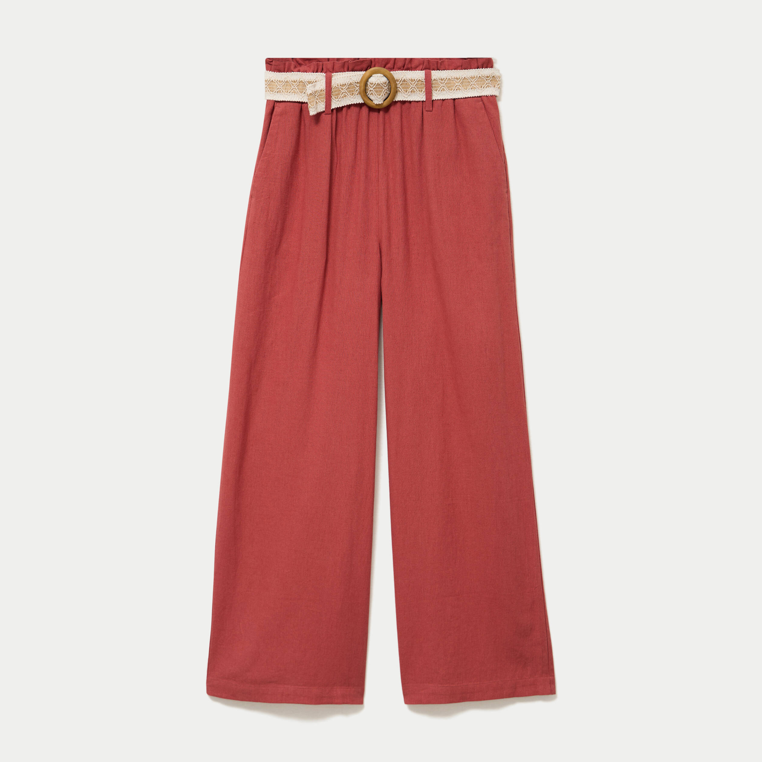 Pantalon large avec ceinture amovible vieux rose femme