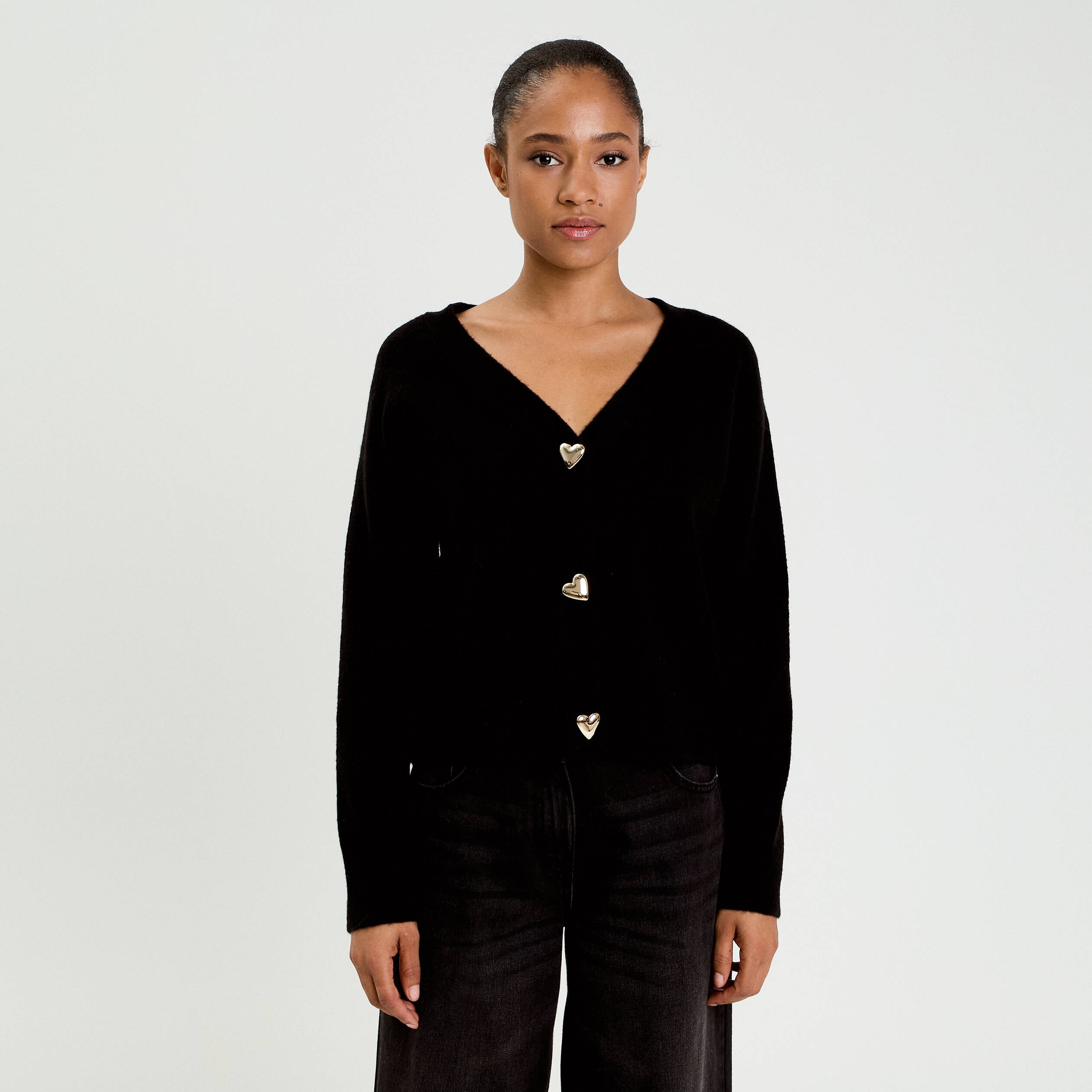 Gilet boutons coeur noir femme
