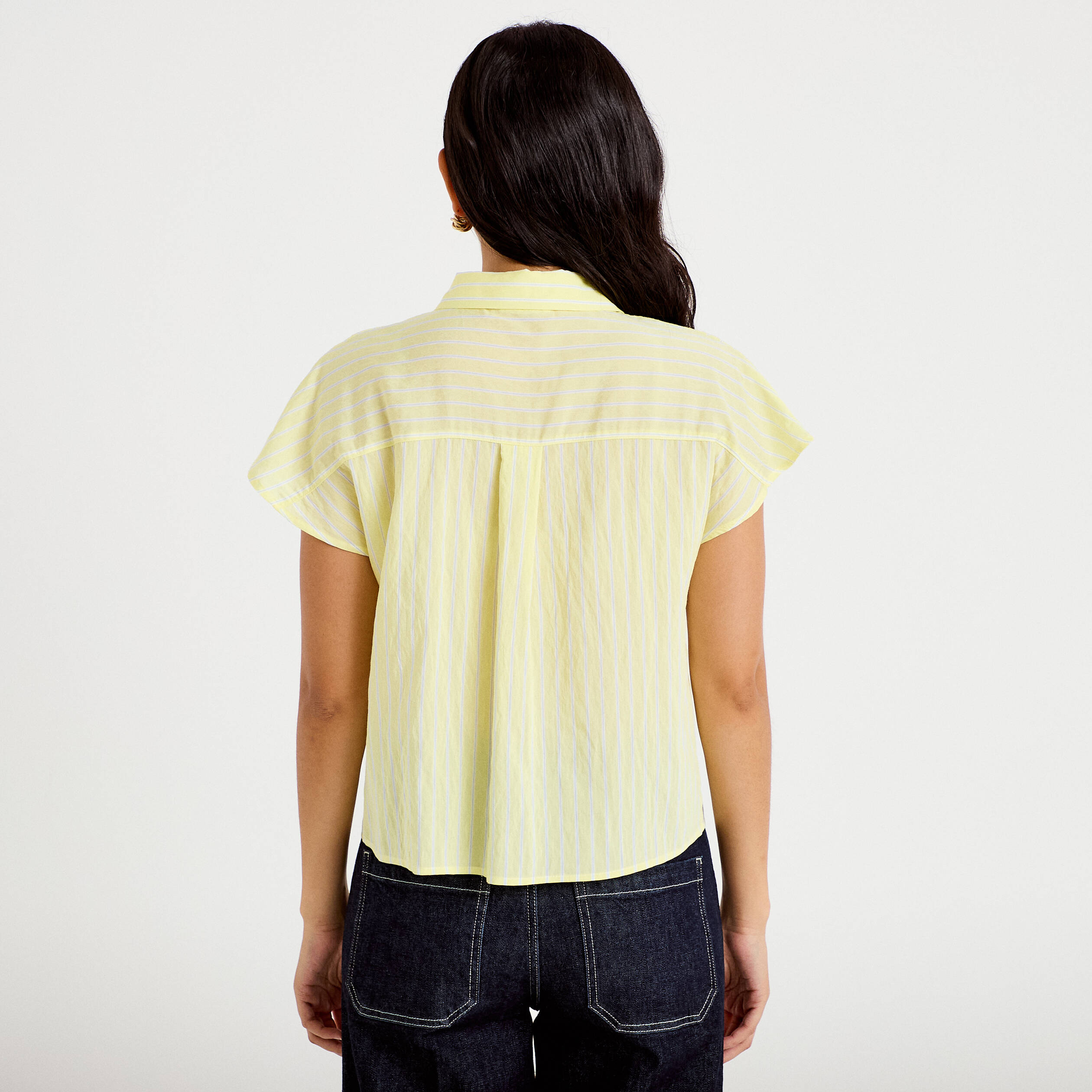 Chemise ample pliss&eacute;e manches courtes jaune femme