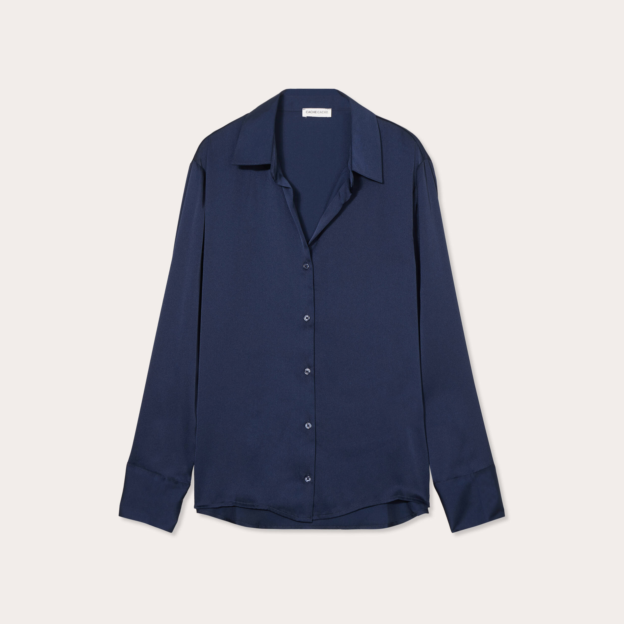 Chemise manches longues satin bleu marine femme Vibs