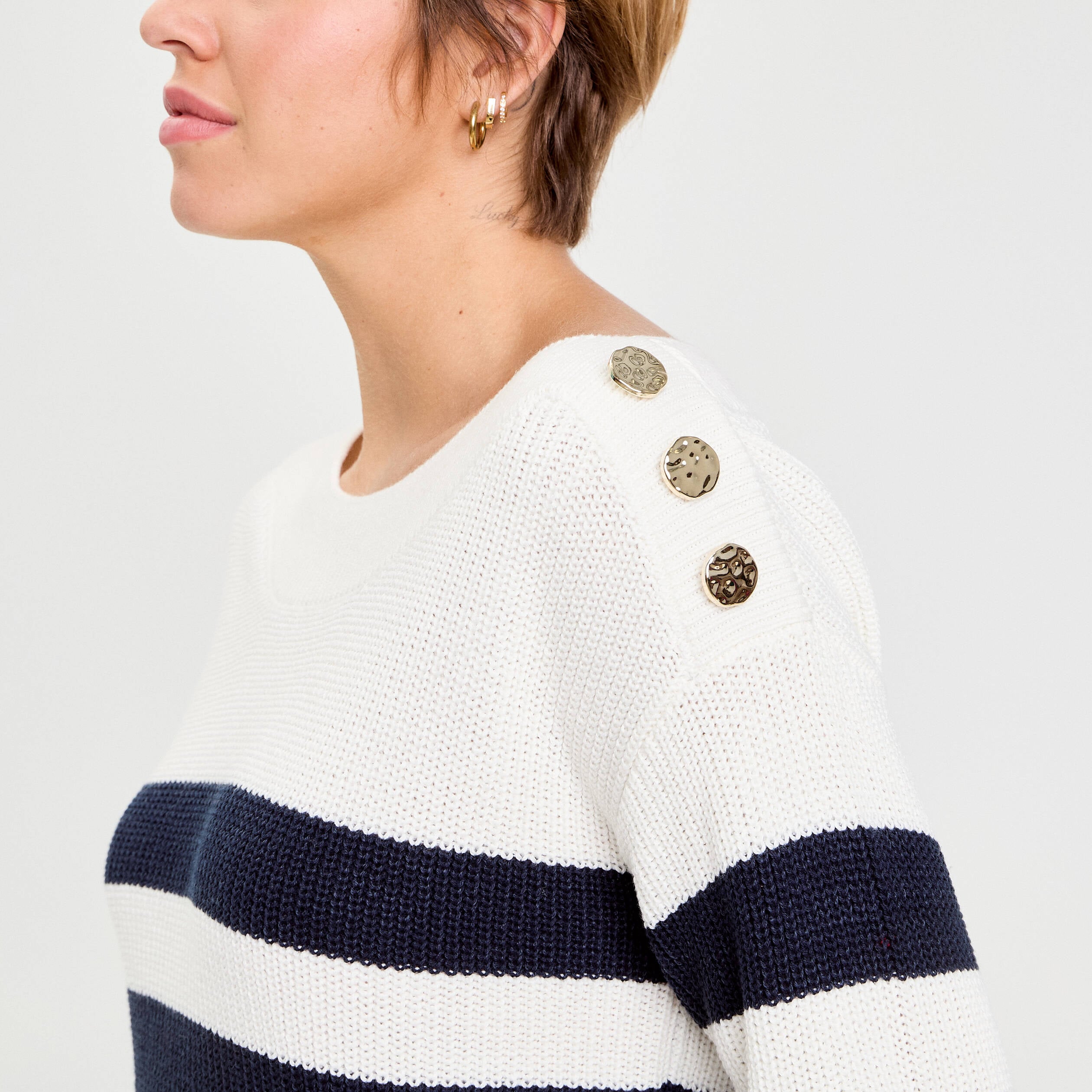 Pull col bateau ecru femme