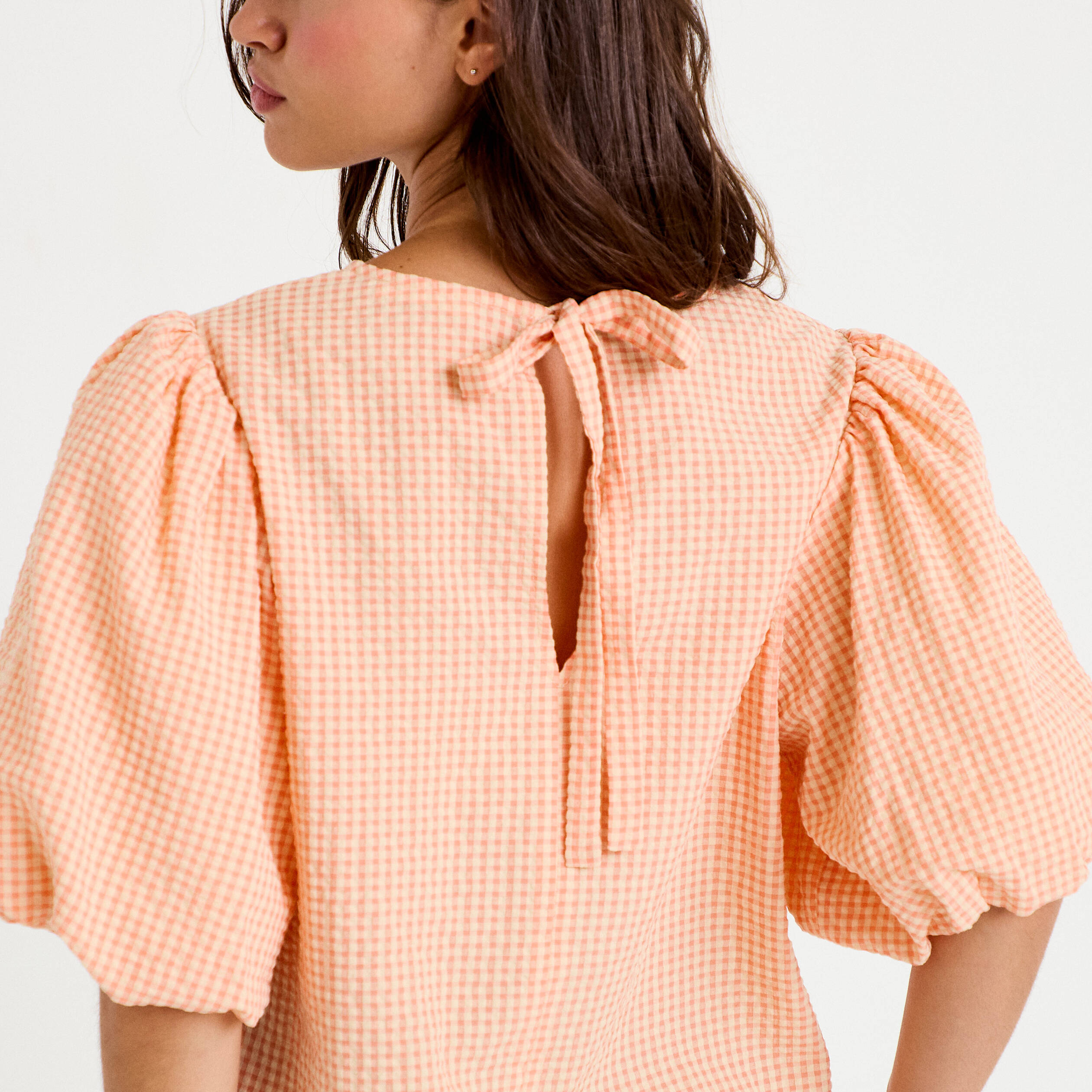 Blouse effet boule manches courtes orange femme
