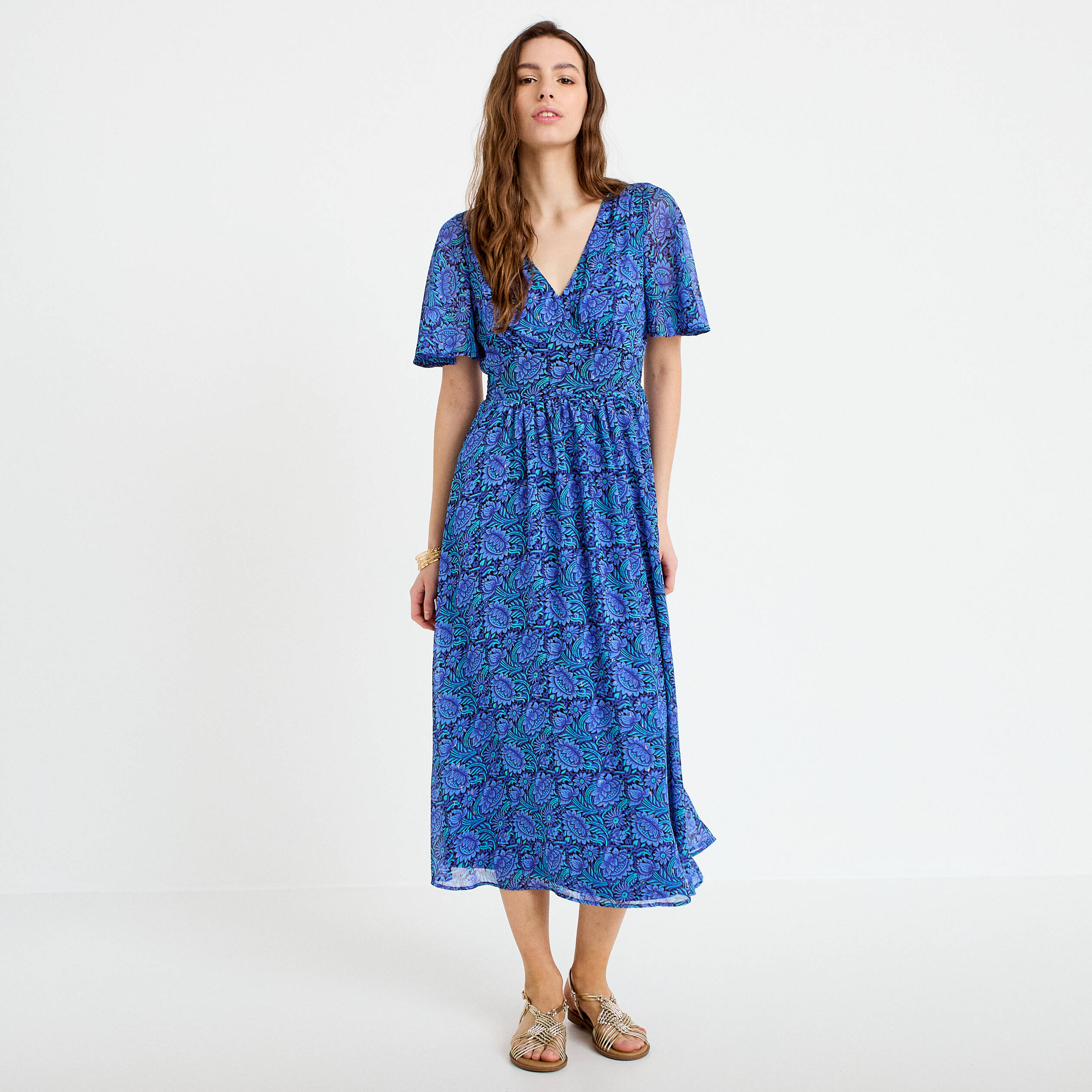 Robe longue &eacute;vas&eacute;e col en V noir femme