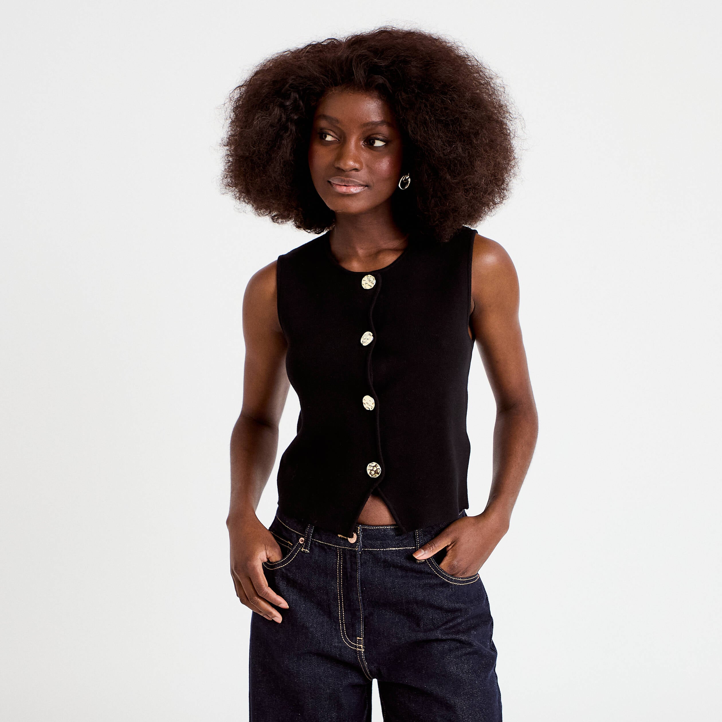 Gilet sans manches cropped noir femme
