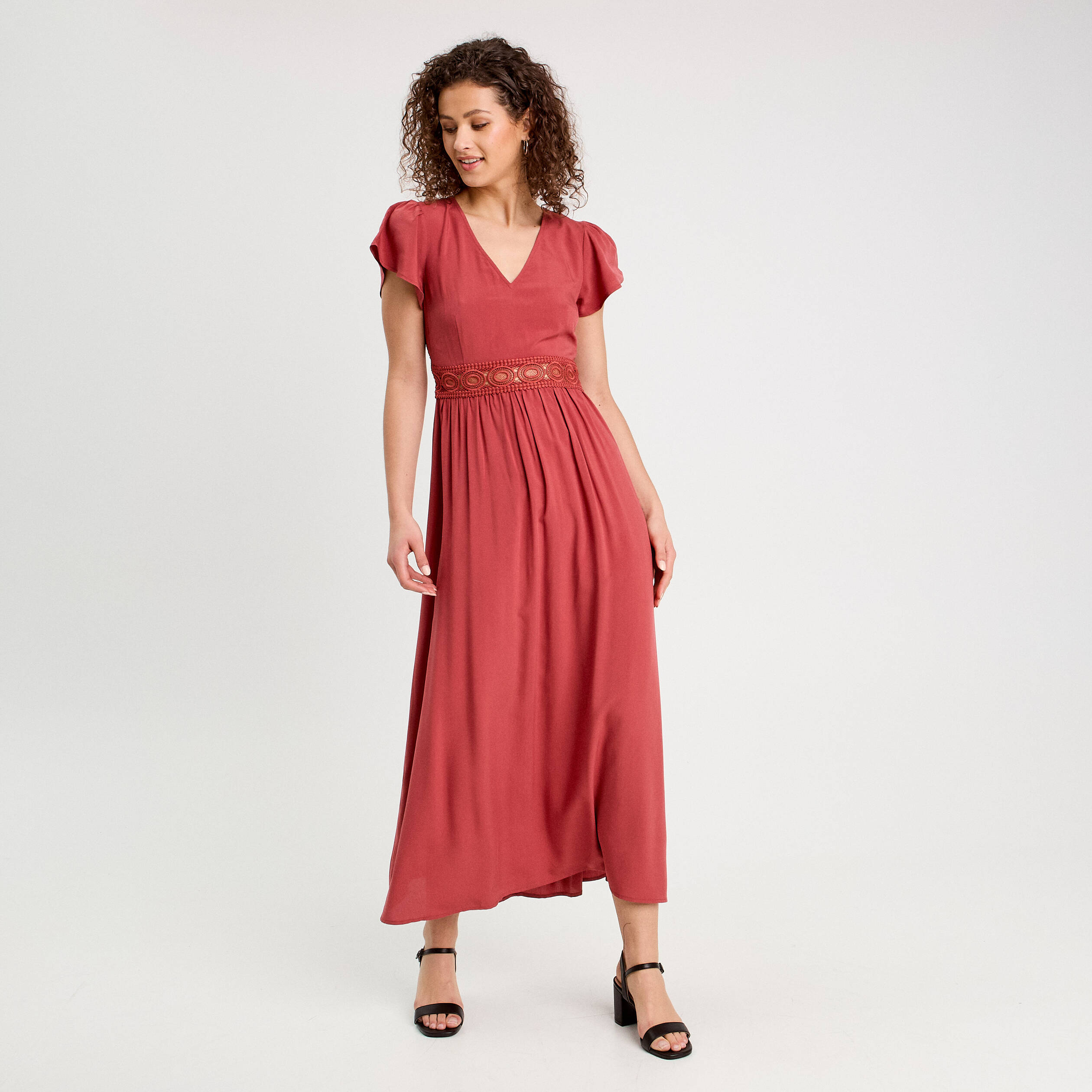 robe longue evasee vieux rose femme Robe longue évasée vieux rose femme