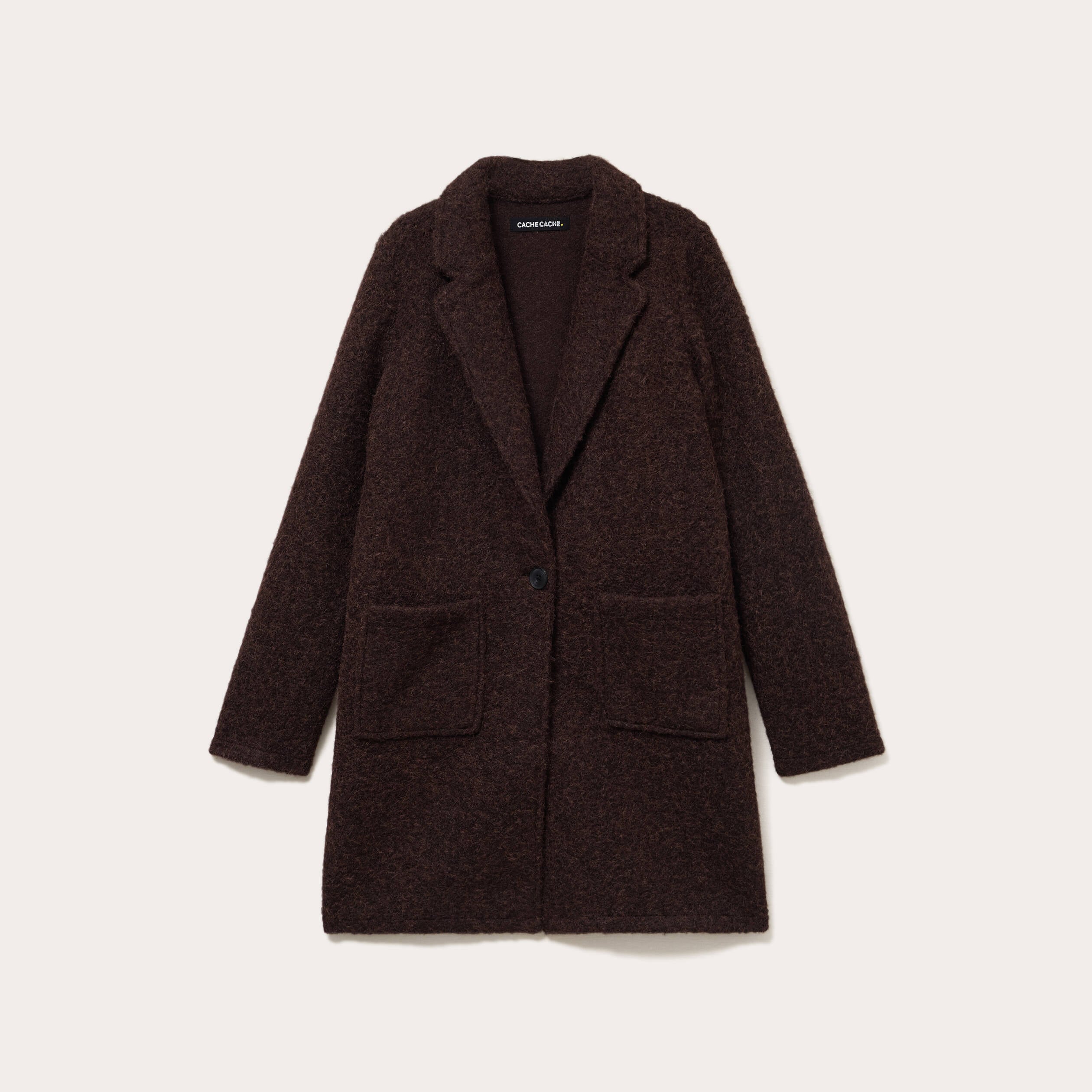 Manteau bouclette marron fonc&eacute; femme