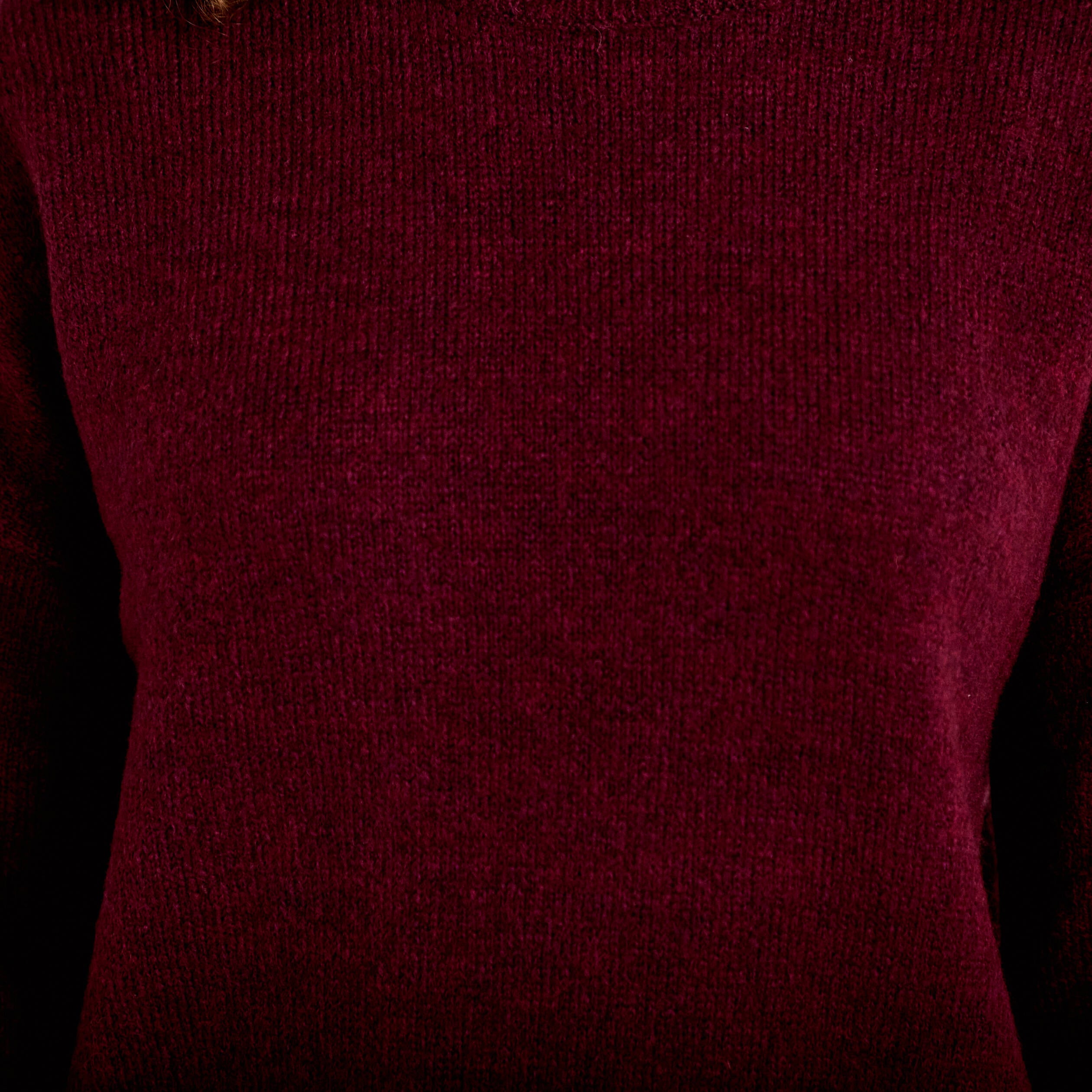Pull col rond manches longues bordeaux femme