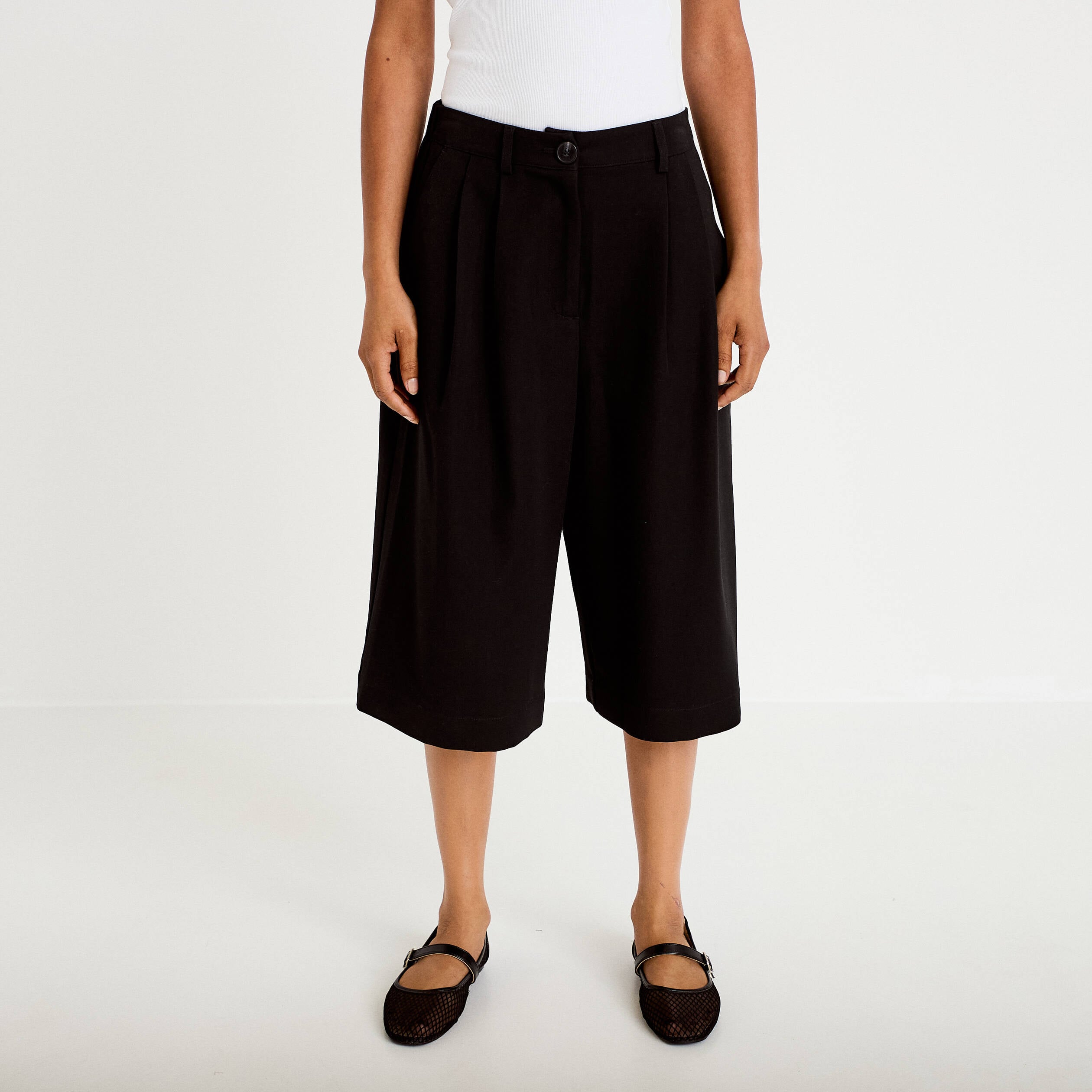 Bermuda large taille haute noir femme