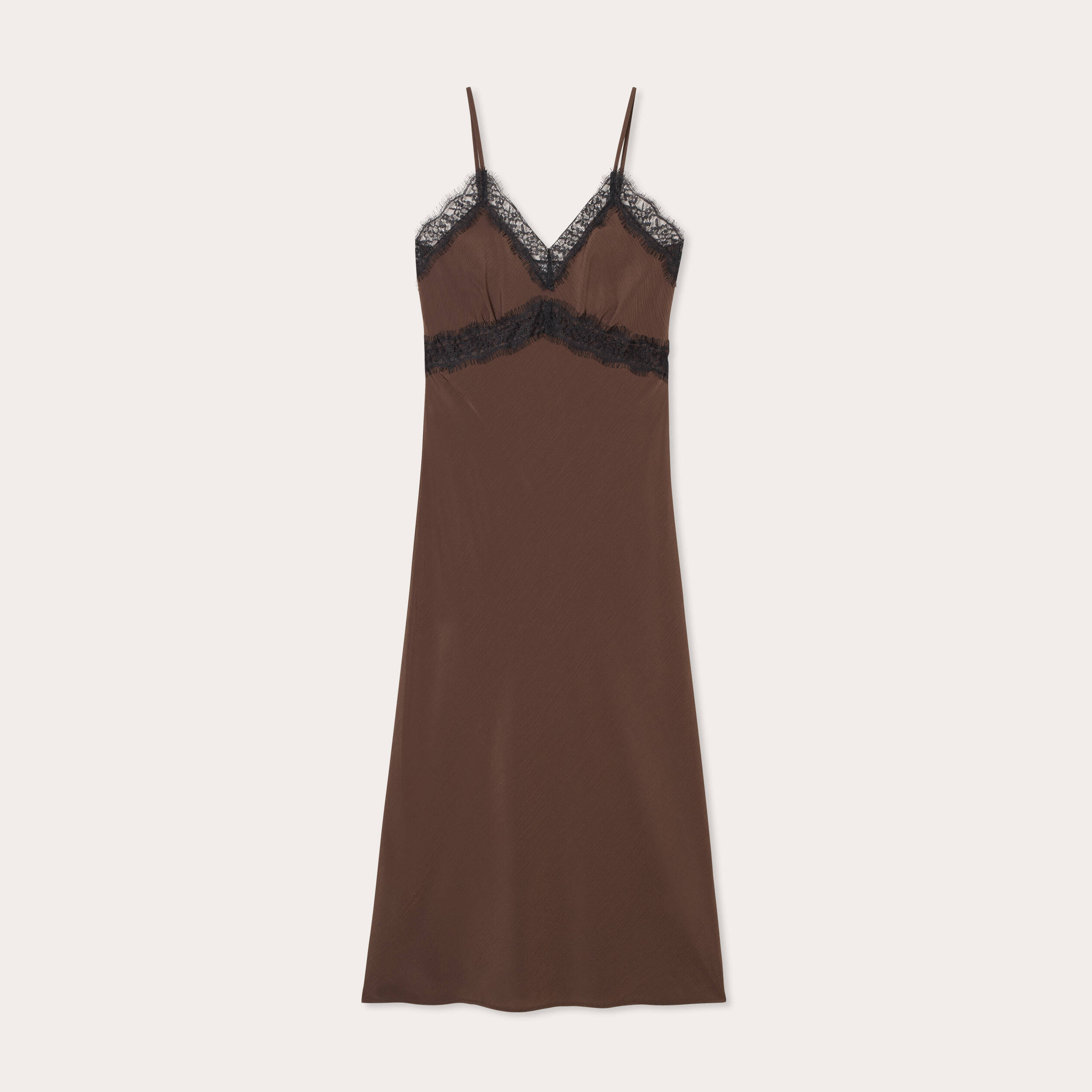 Robe longue ajust&eacute;e dentelle marron fonc&eacute; femme