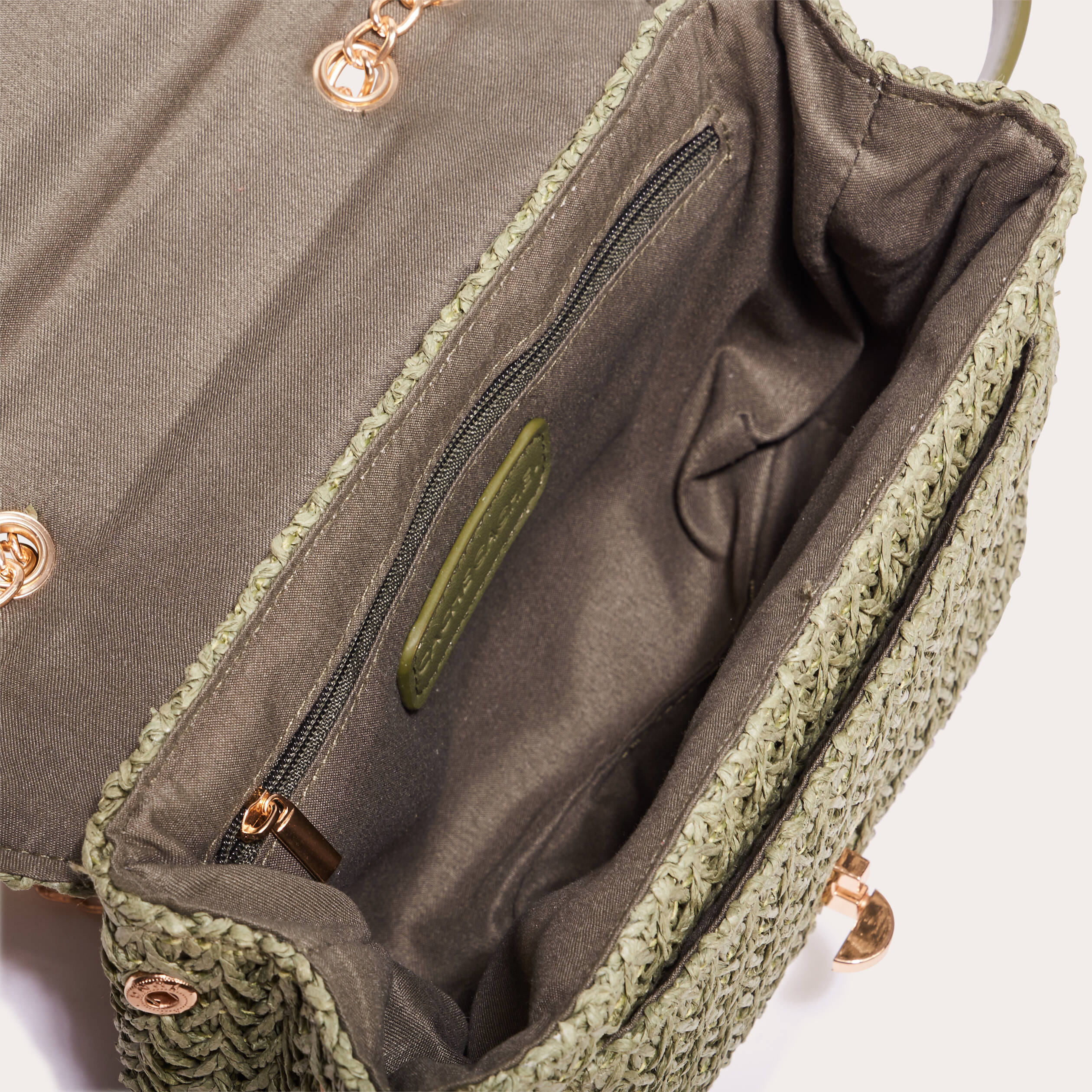 Sac rabat paille tress e vert kaki femme Vibs