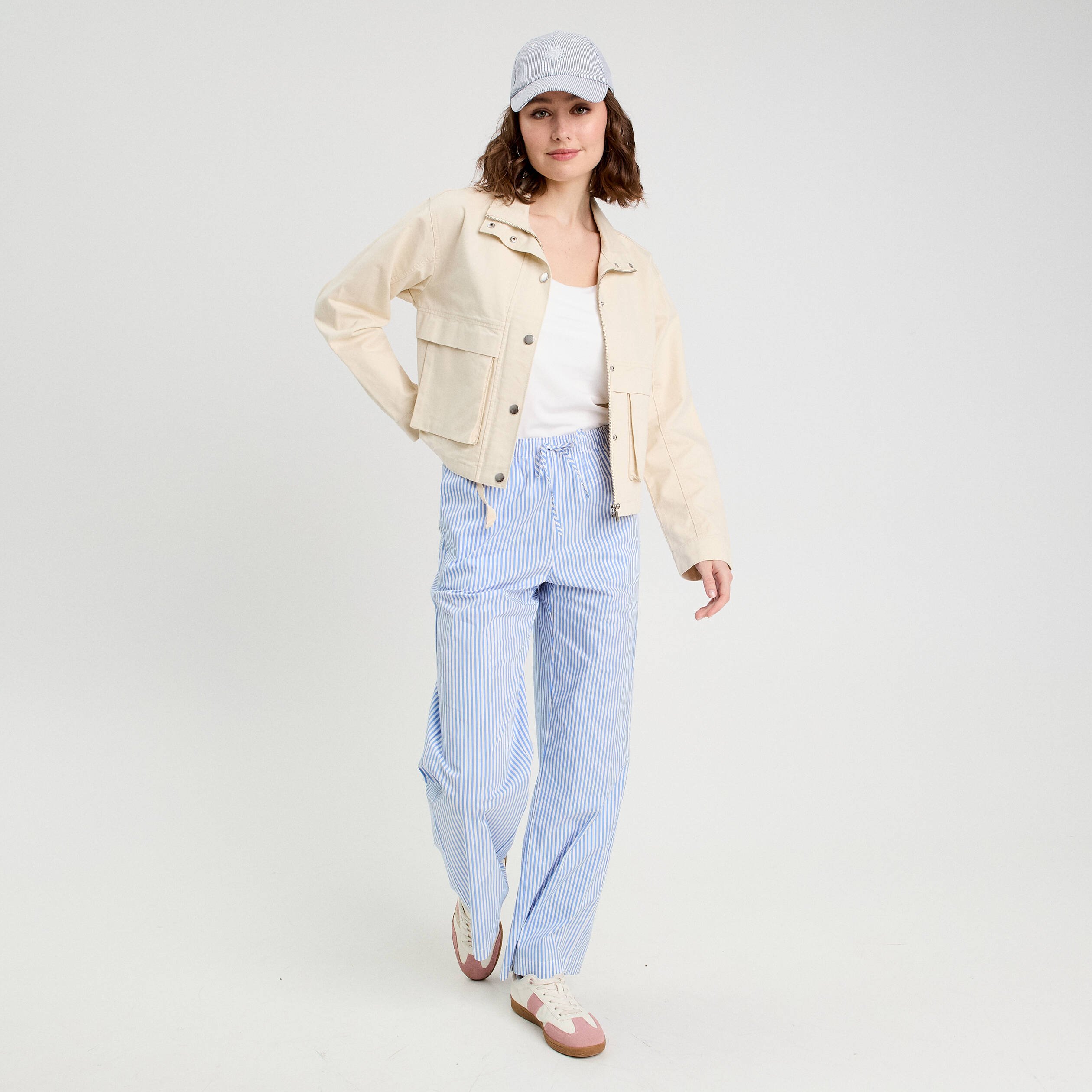 Pantalon large élastiqué bleu foncé femme