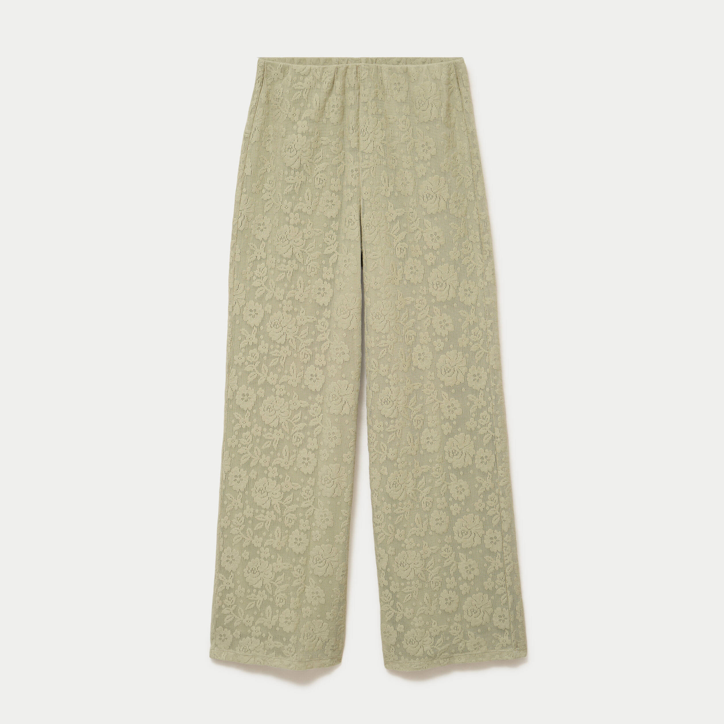 Pantalon large taille haute vert kaki femme