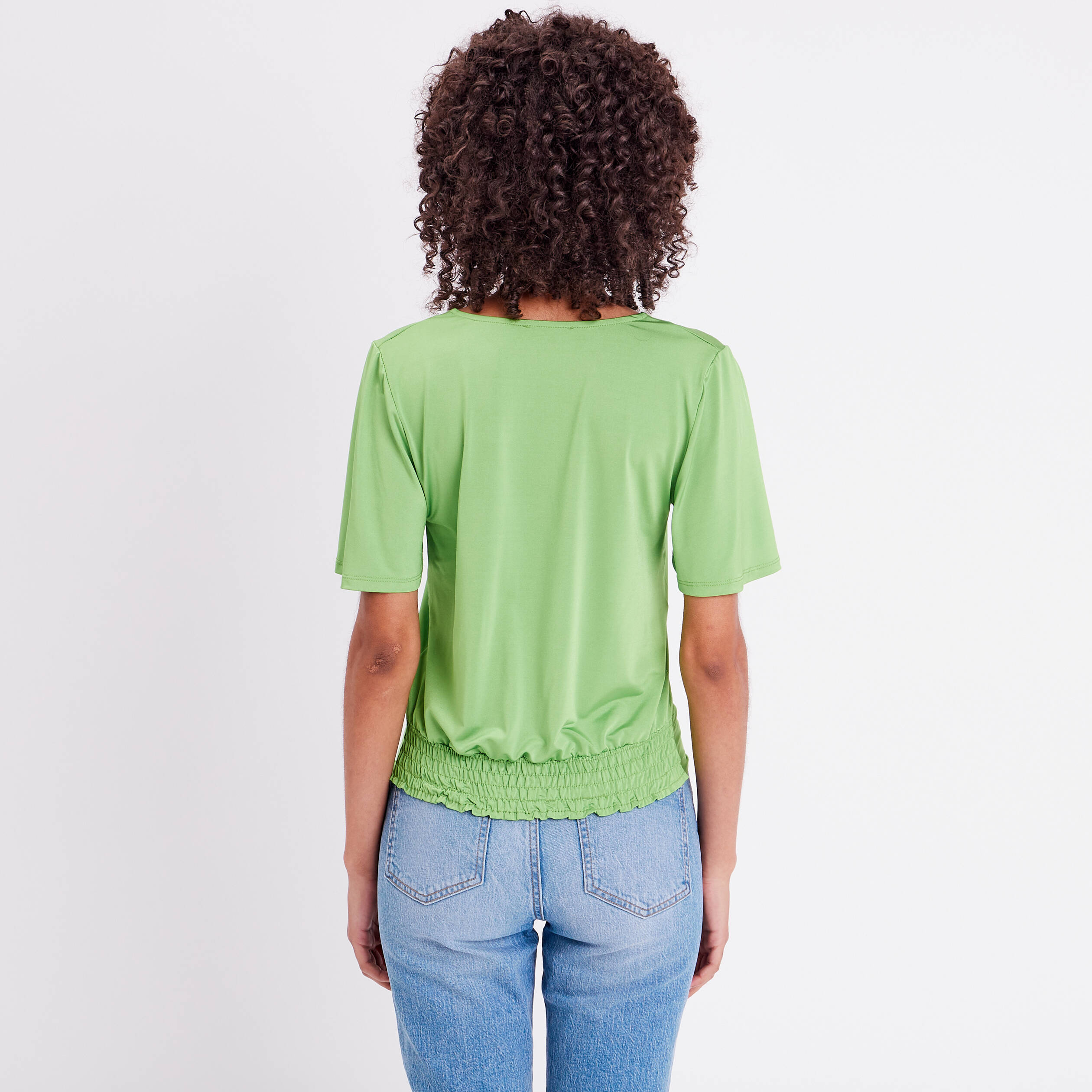 Blouse satin taille nou&eacute;e vert femme