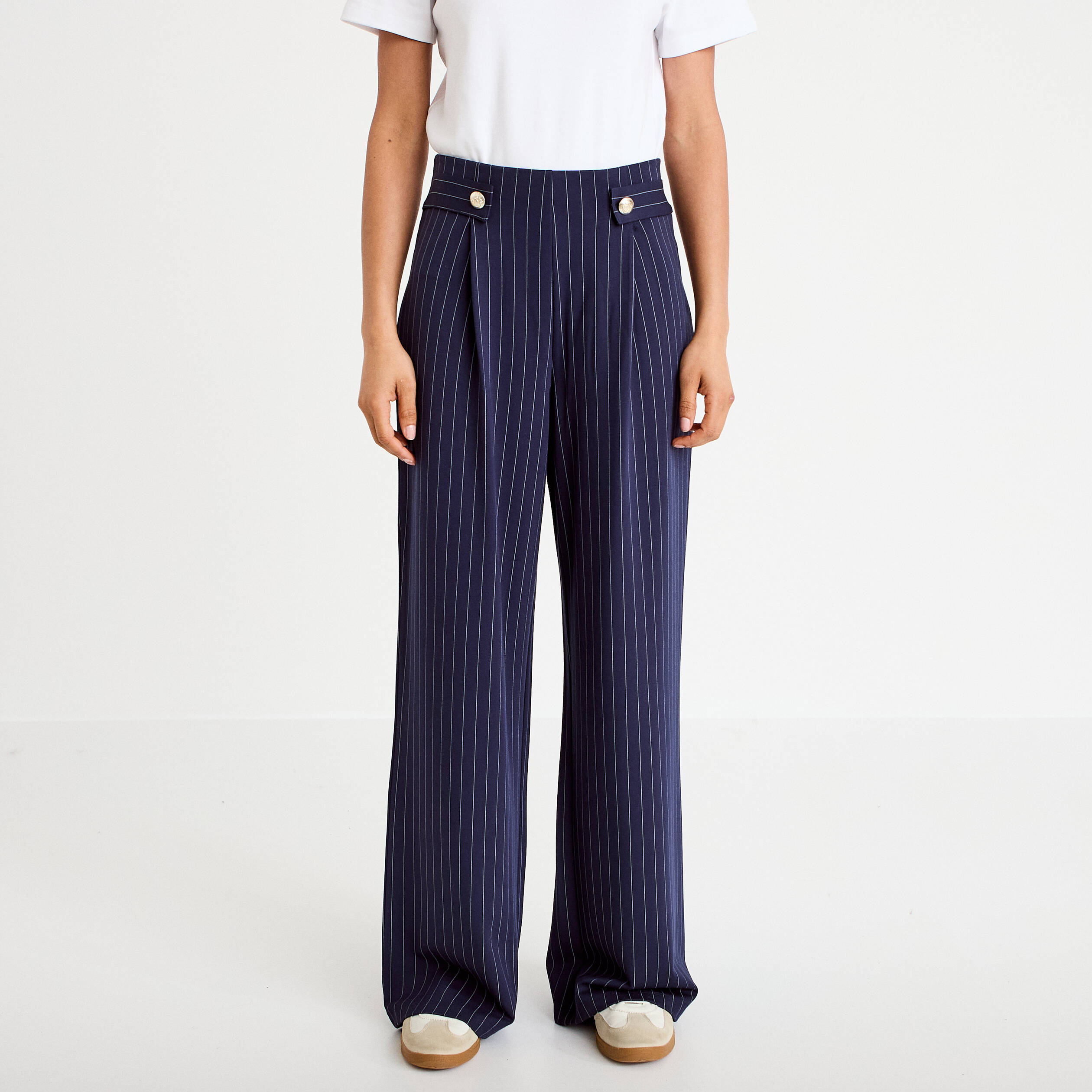 Pantalon bootcut taille haute fluide bleu fonc&eacute; femme