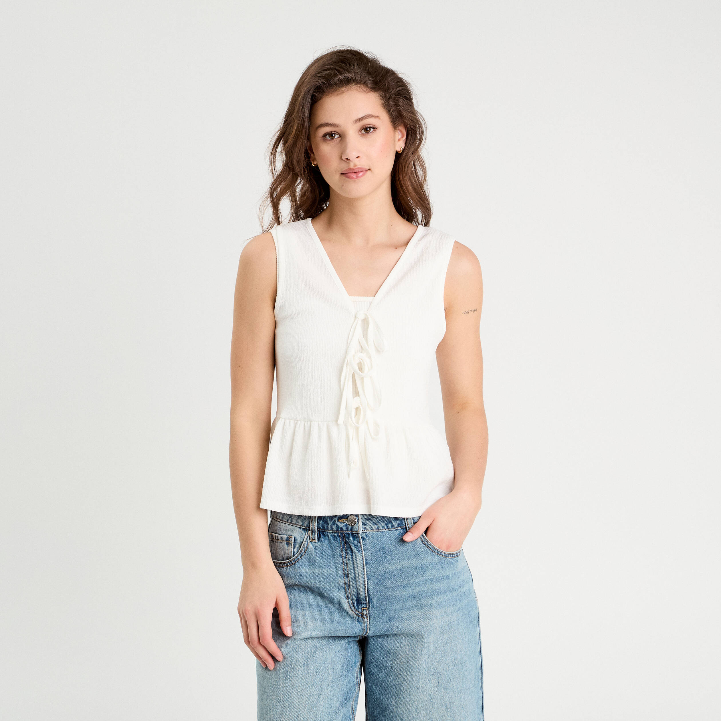 Blouse nou&eacute;e ecru femme