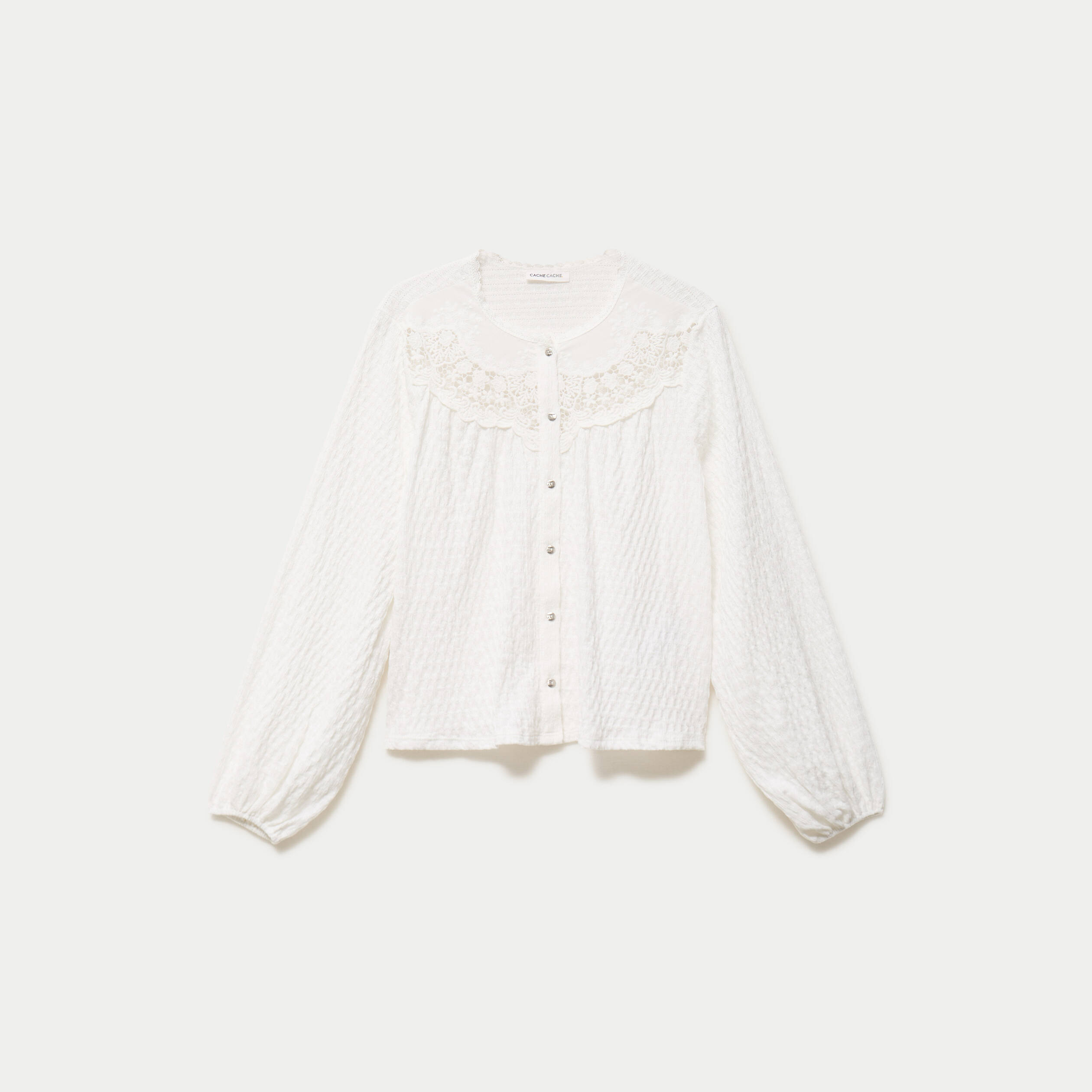 Blouse col rond manches longues ecru femme