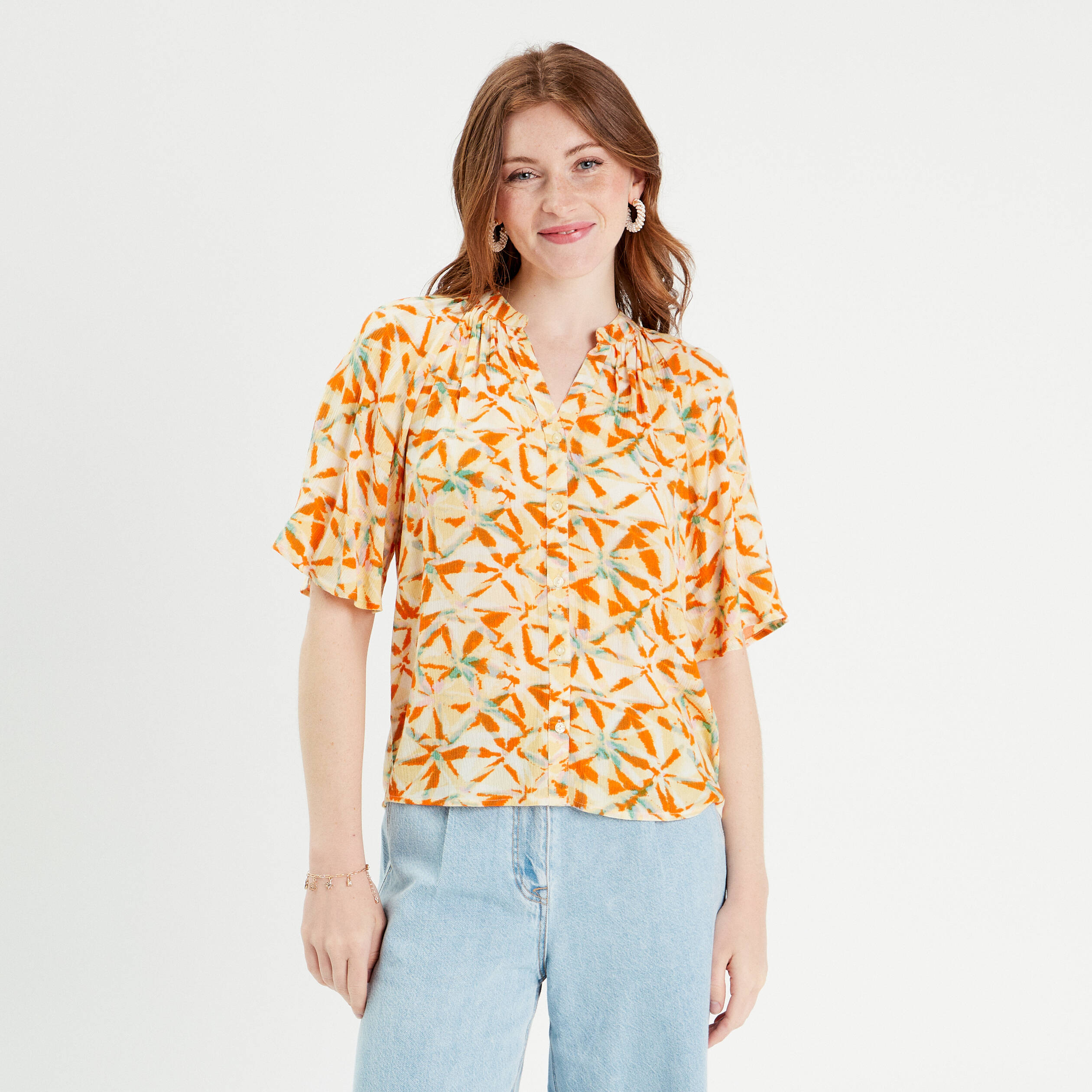 blouse manches 34 blanc femme Blouse manches 3/4 blanc femme