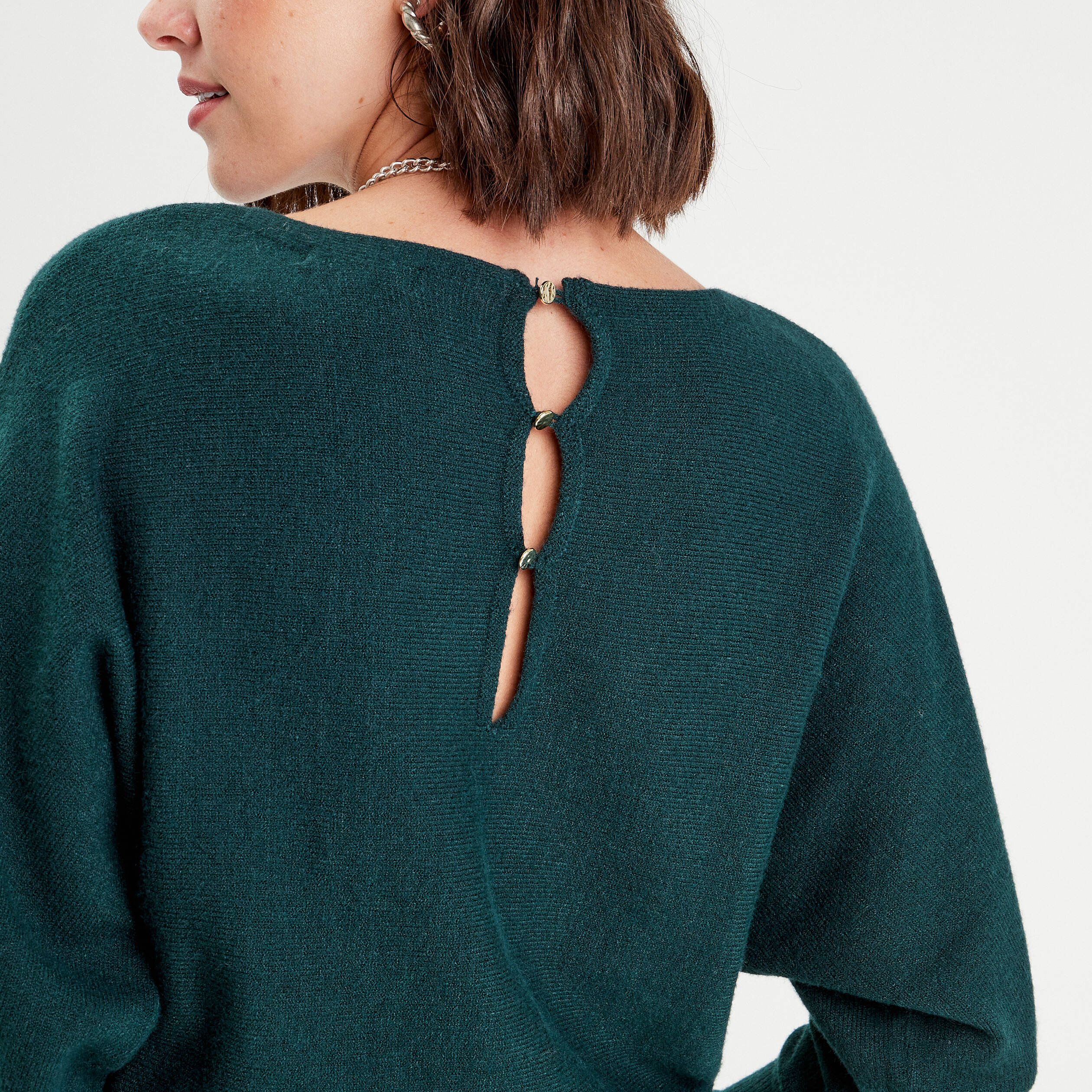 pull manches chauves souris vert fonce femme Pull manches chauves-souris vert foncé femme